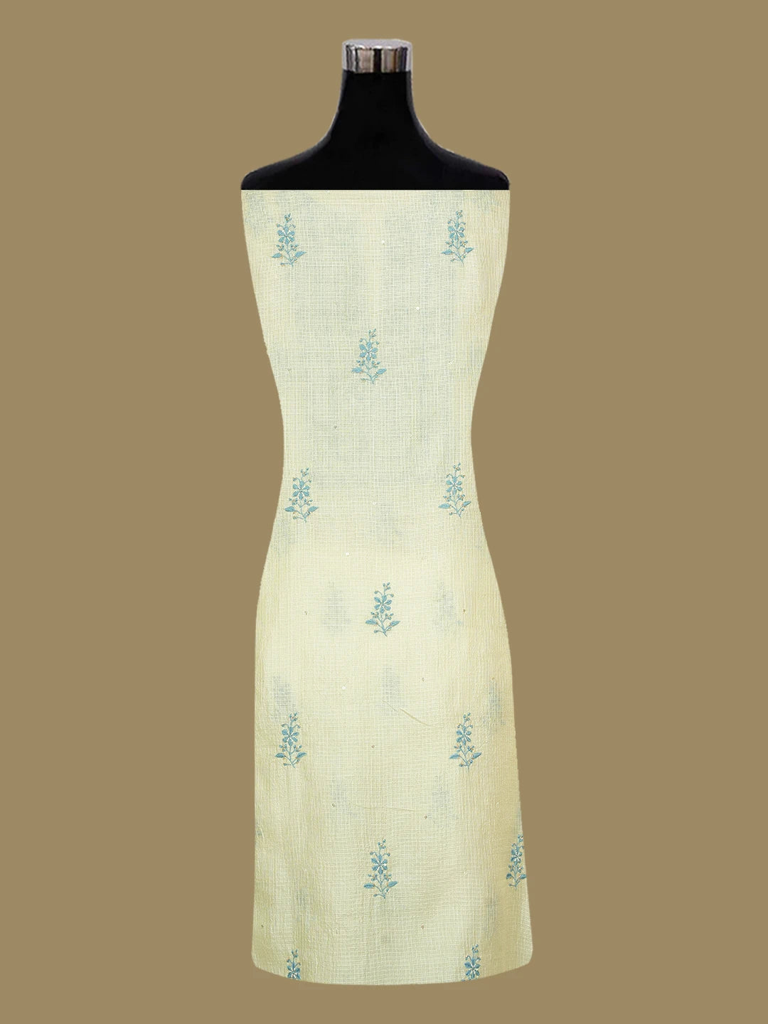 Ada Hand Embroidered Citron Yellow Kota Silk Lucknowi Chikankari Unstitched Kurta Dupatta Set With Cutdana Work 01A687518