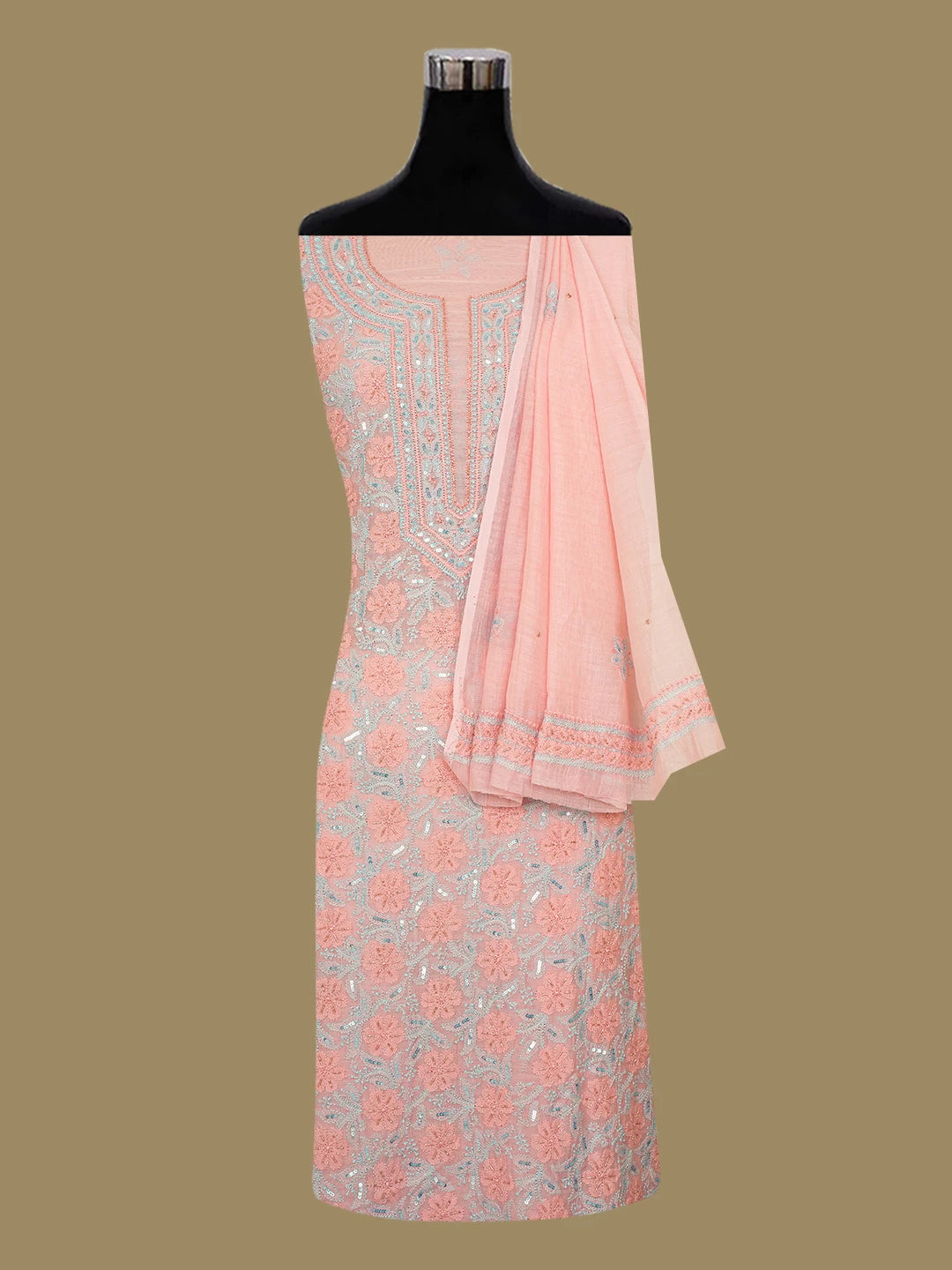 Ada Hand Embroidered Orchid Pink Chanderi Lucknowi Chikankari Unstitched Kurta Dupatta Set With Cutdana Work 01A682708