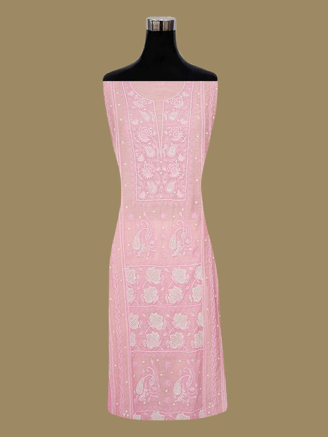 Ada Hand Embroidered Pink Chanderi Lucknowi Chikankari Semi-Stitched Kurta Dupatta Set With Cutdana Work 01A700392