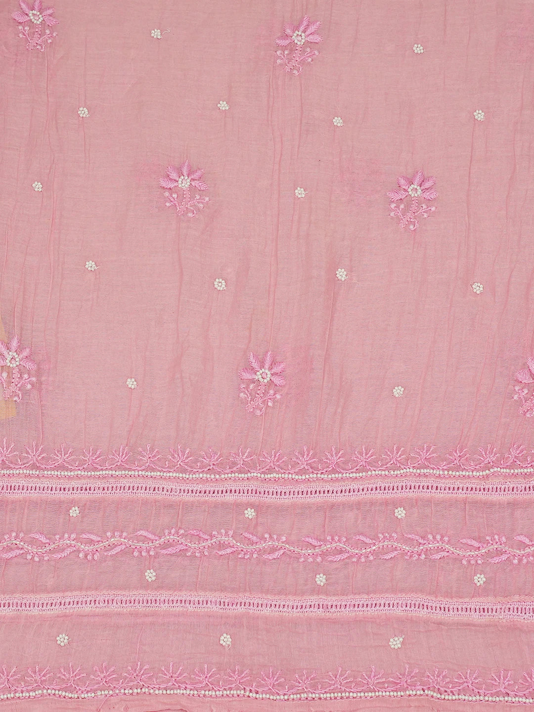 Ada Hand Embroidered Pink Chanderi Lucknowi Chikankari Semi-Stitched Kurta Dupatta Set With Cutdana Work 01A700392