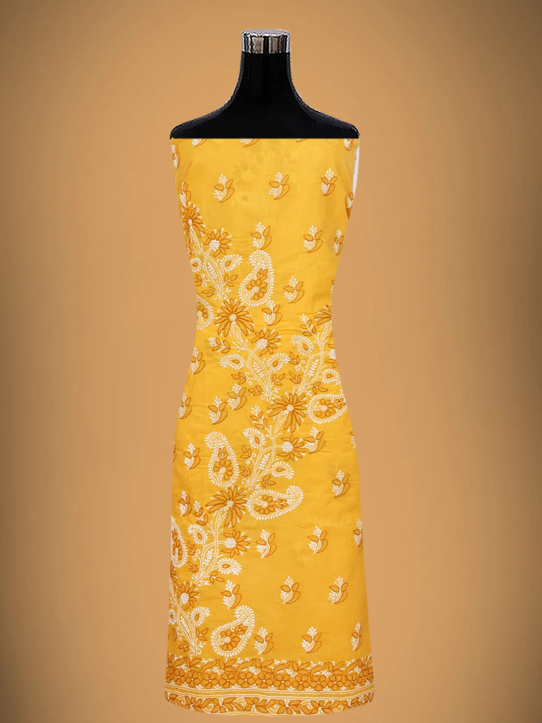 Ada Hand Embroidered Yellow Cotton Lucknowi Chikankari Unstitched Suit Piece 01A705369