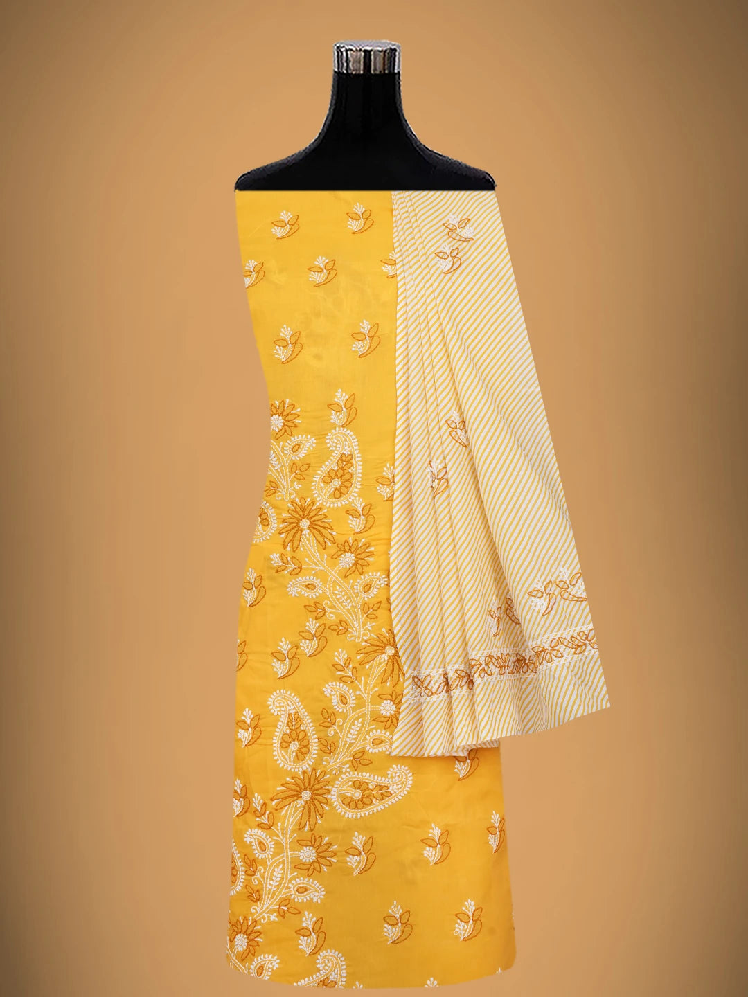 Ada Hand Embroidered Yellow Cotton Lucknowi Chikankari Unstitched Suit Piece 01A705369