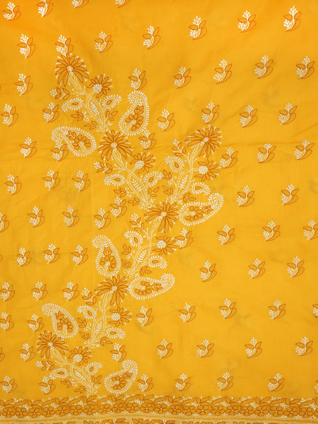 Ada Hand Embroidered Yellow Cotton Lucknowi Chikankari Unstitched Suit Piece 01A705369
