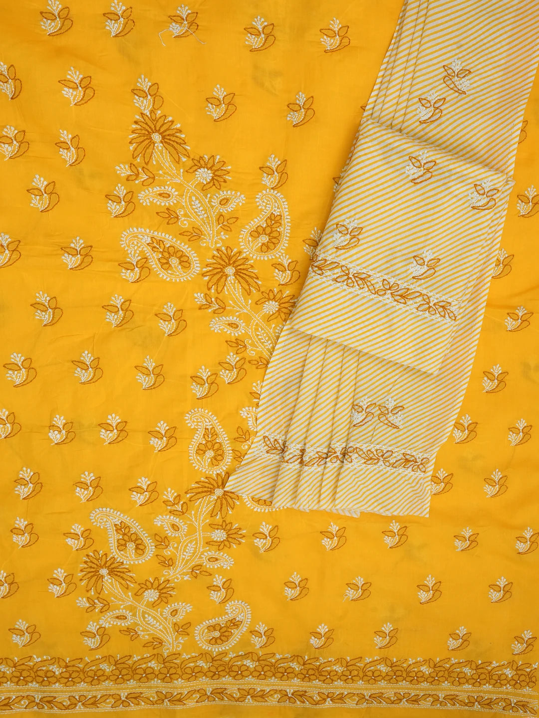 Ada Hand Embroidered Yellow Cotton Lucknowi Chikankari Unstitched Suit Piece 01A705369