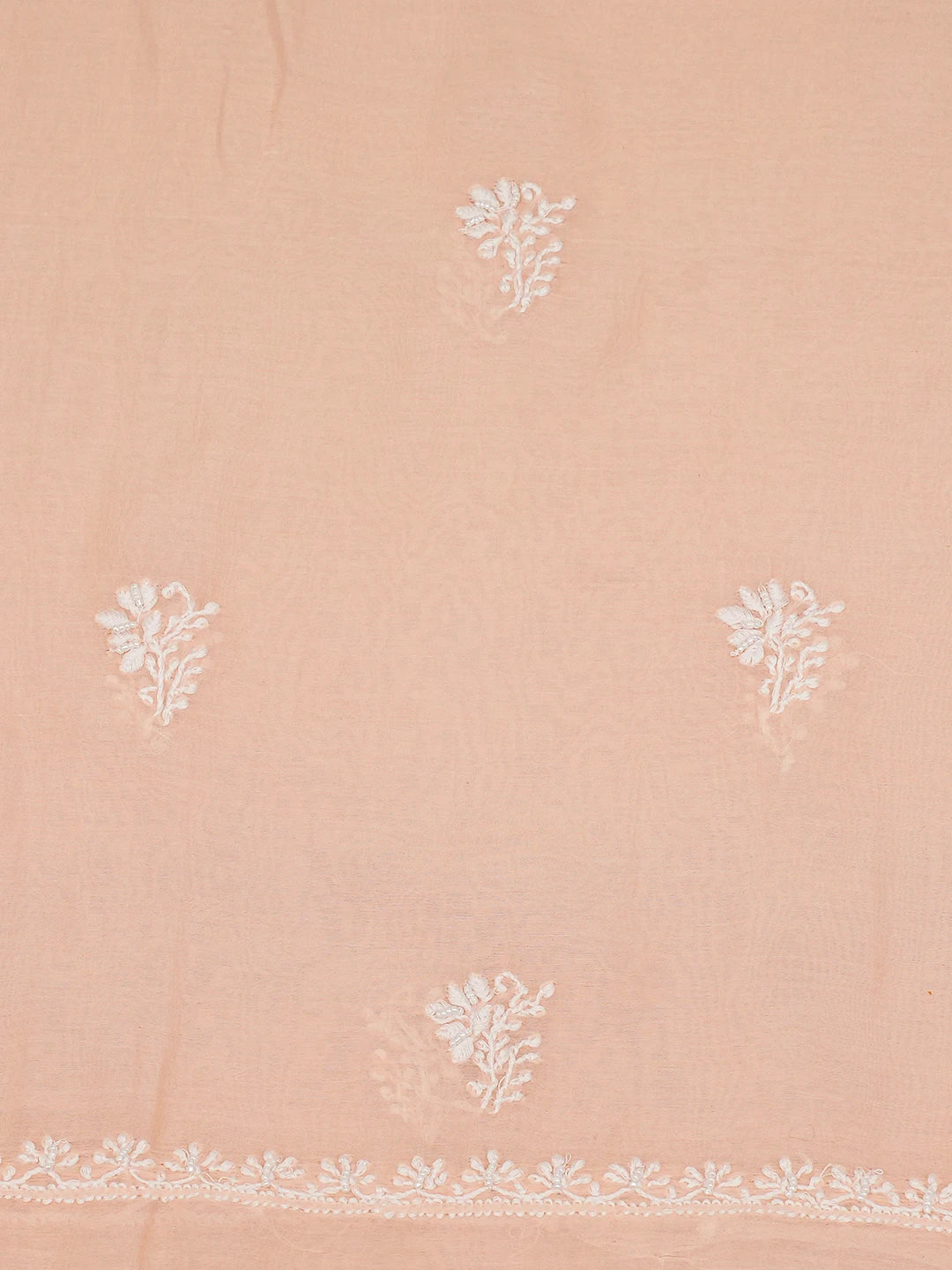 Ada Hand Embroidered Soft Peach Chanderi Lucknowi Chikankari Unstitched Kurta Dupatta Set With Pearl Work 01A690205