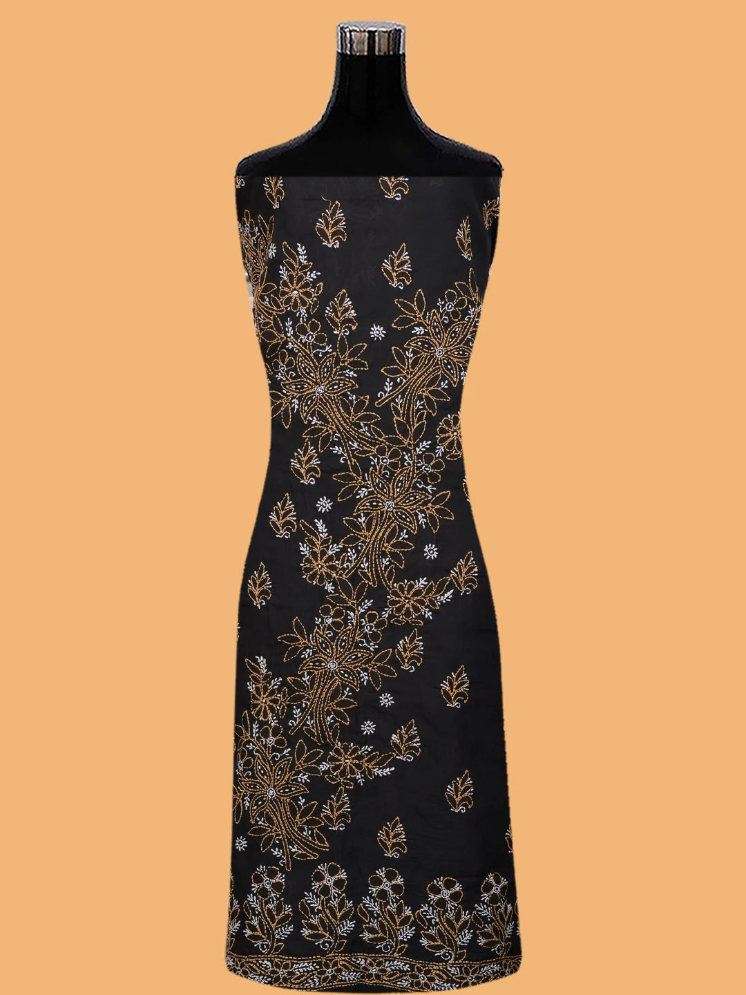 Ada Hand Embroidered Black Cotton Lucknowi Chikankari Unstitched Suit Piece 01A705373
