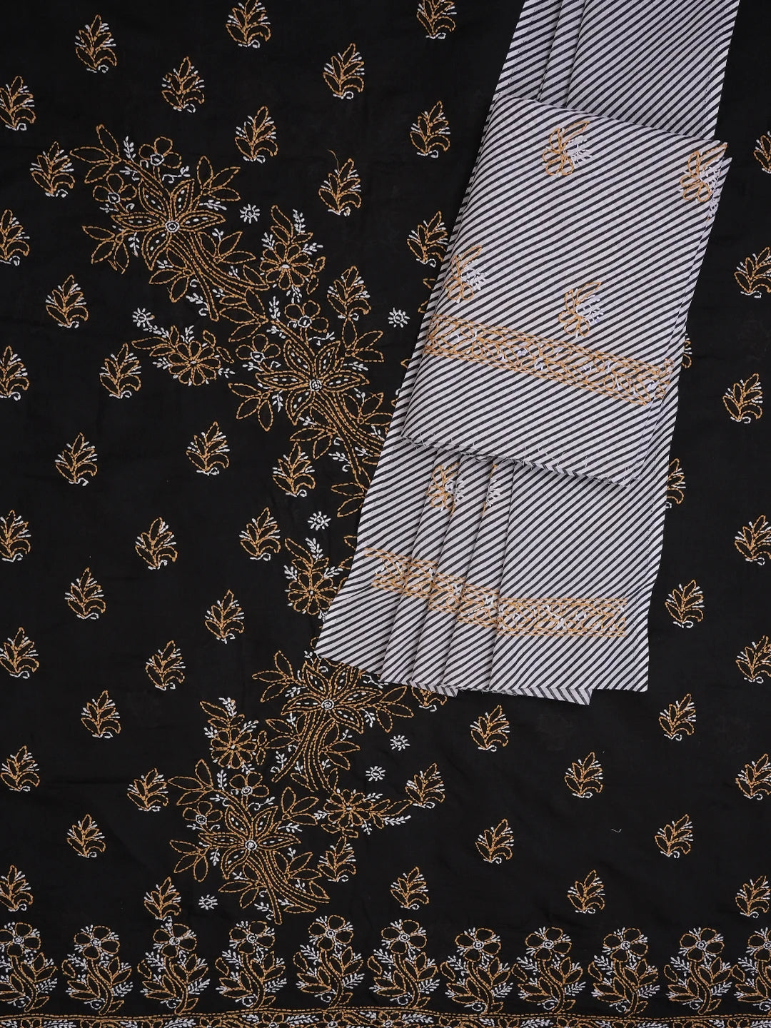 Ada Hand Embroidered Black Cotton Lucknowi Chikankari Unstitched Suit Piece 01A705373