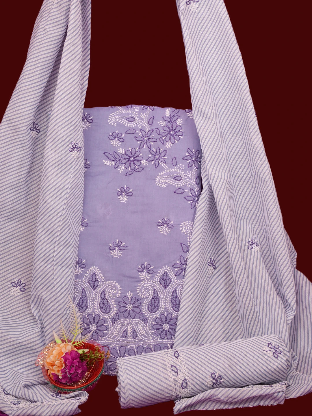 Ada Hand Embroidered Mauve Cotton Lucknowi Chikankari Unstitched Suit Piece 01A705372