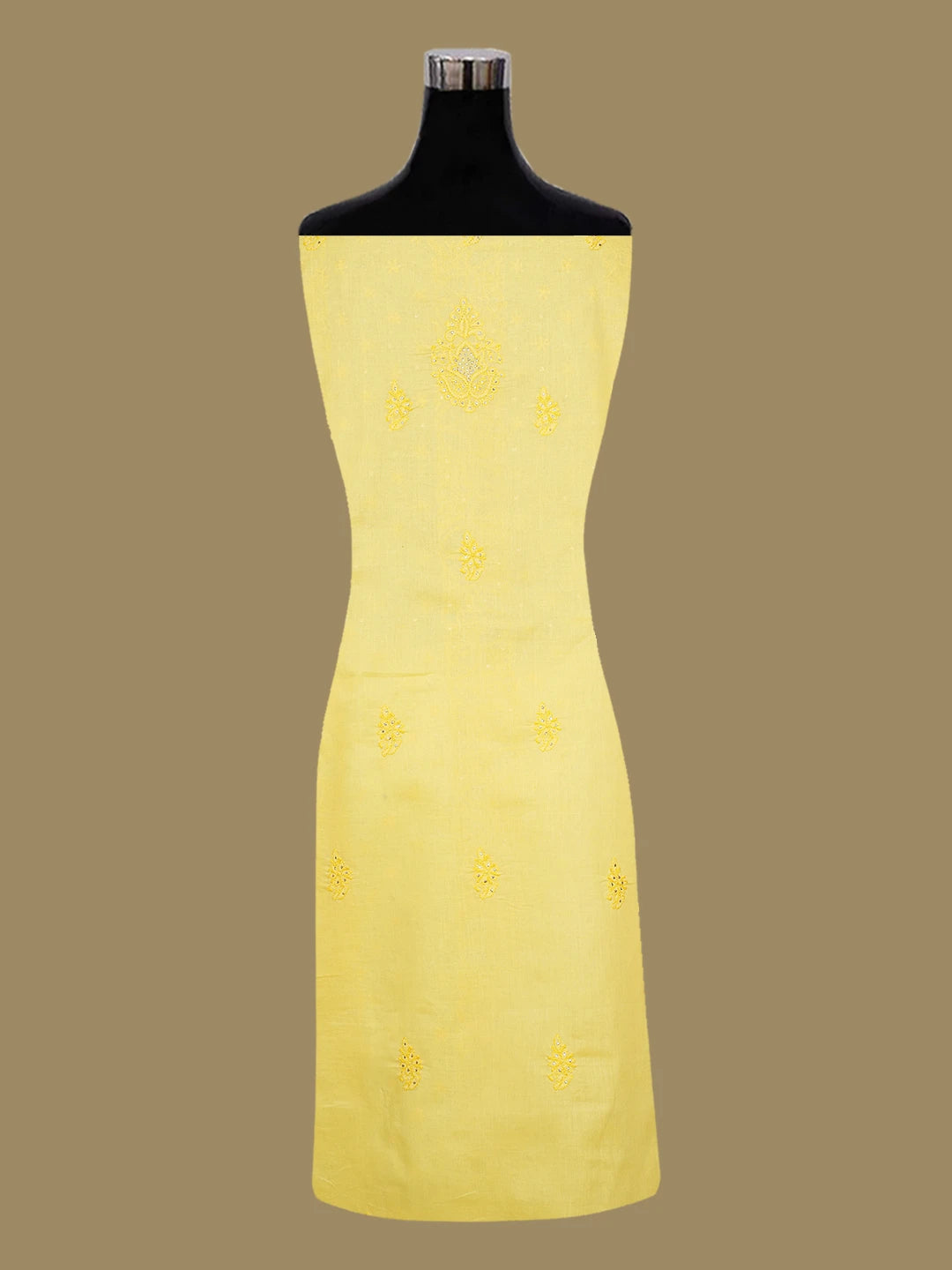Ada Hand Embroidered Yellow Cotton Lucknowi Chikankari Unstitched Kurta Piece With Muqaish Work 01A322826