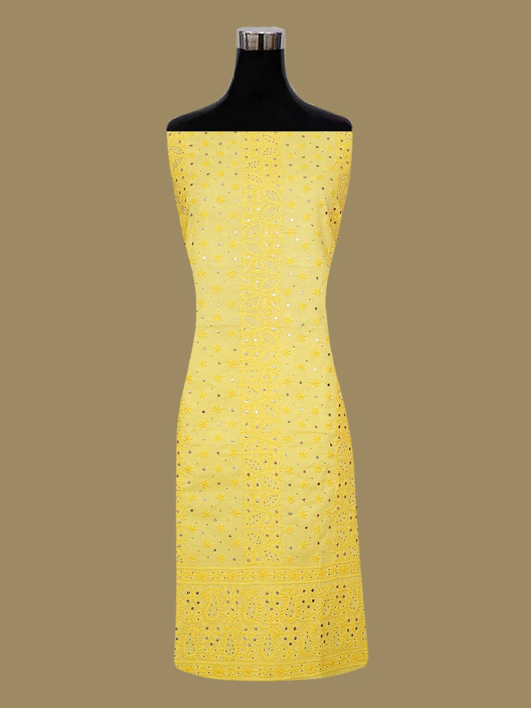 Ada Hand Embroidered Yellow Cotton Lucknowi Chikankari Unstitched Kurta Piece With Muqaish Work 01A322826
