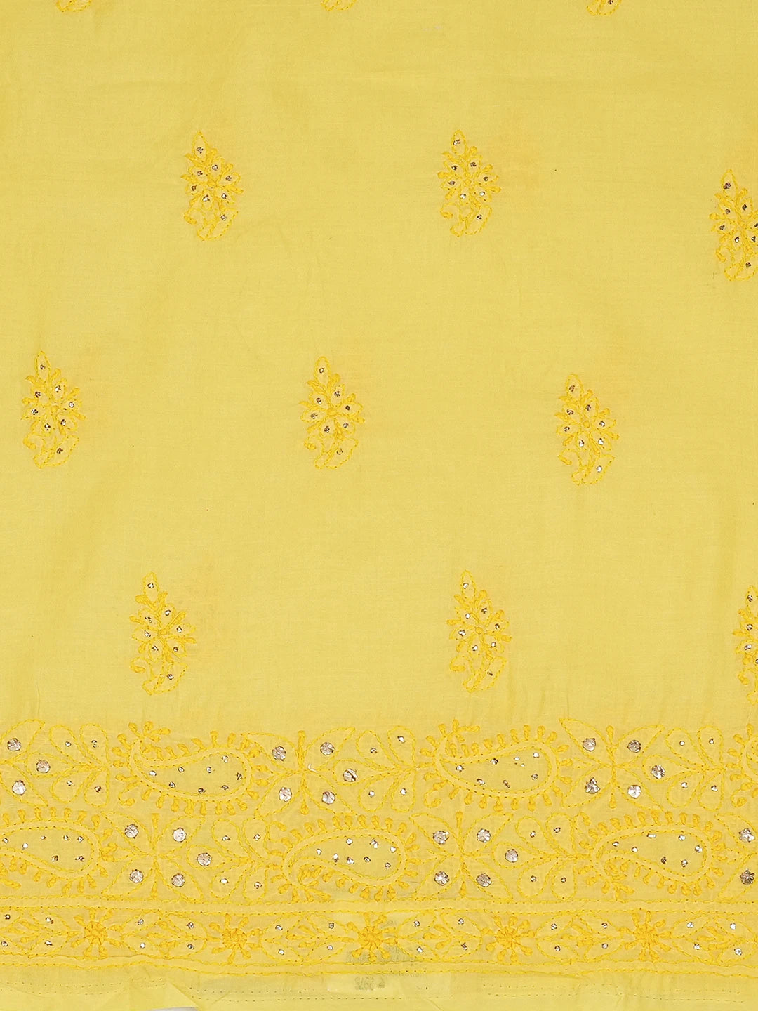 Ada Hand Embroidered Yellow Cotton Lucknowi Chikankari Unstitched Kurta Piece With Muqaish Work 01A322826