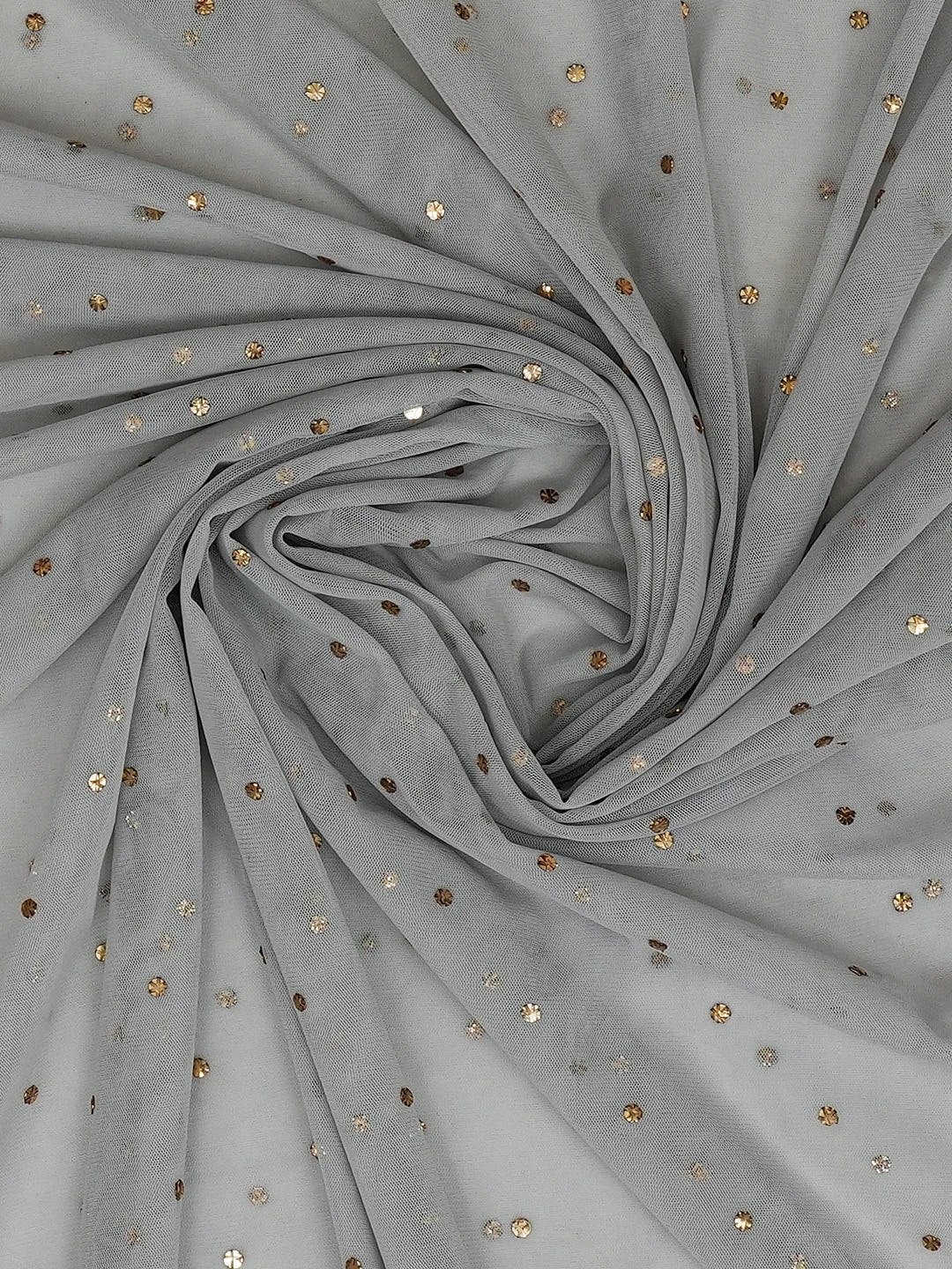 Ada Hand Embroidered Grey Net Lucknowi Chikankari Dupatta With Mukaish Work 01A632476