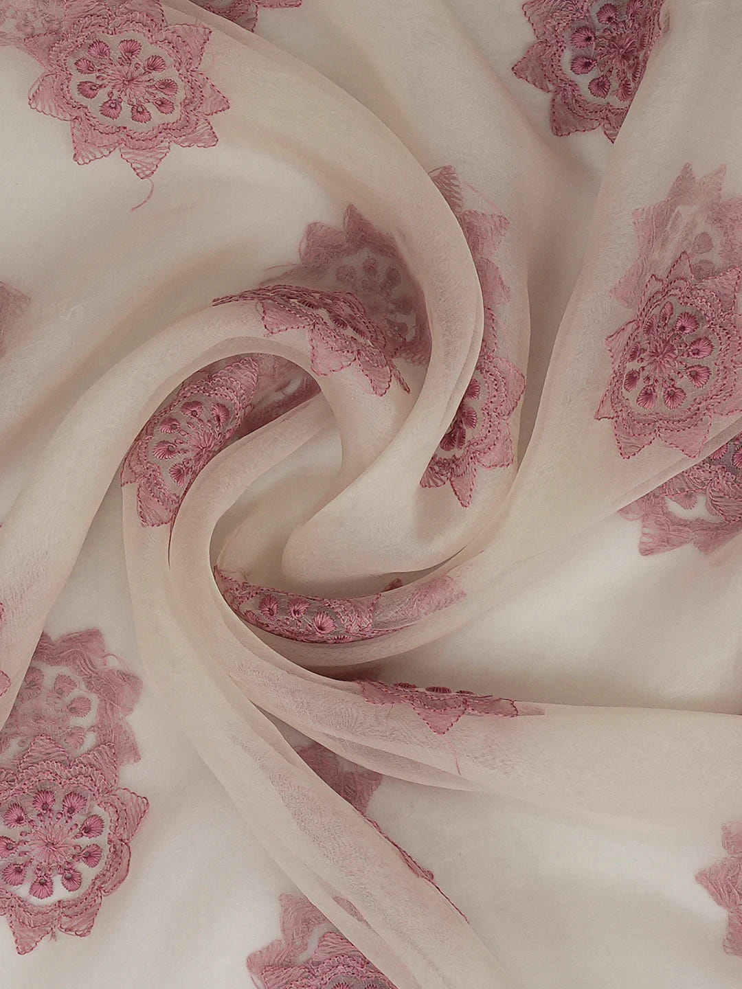 Ada Hand Embroidered White SeaShell Organza Lucknowi Chikankari Dupatta 01A695436