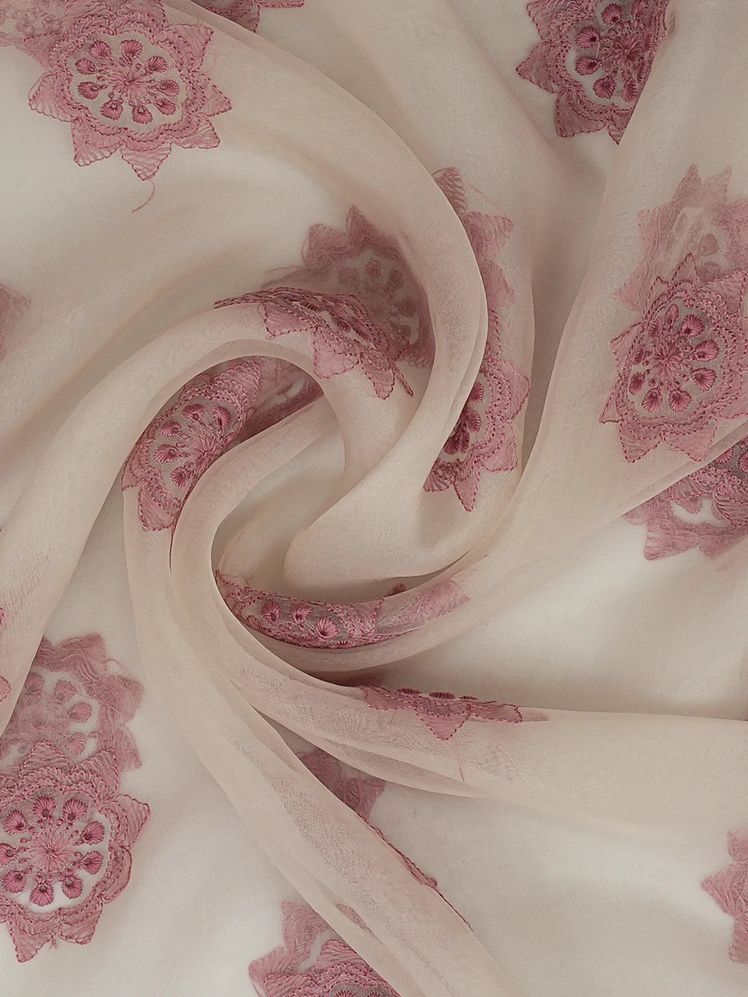 Ada Hand Embroidered White SeaShell Organza Lucknowi Chikankari Dupatta 01A695436