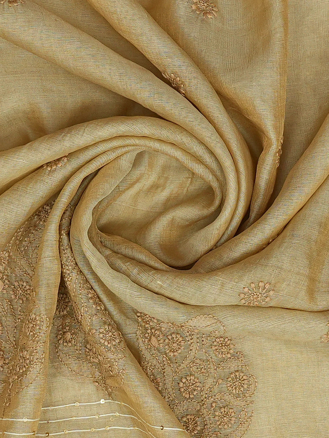 Ada Hand Embroidered Fawn Tissue Silk Lucknowi Chikankari Dupatta With Sequins Work 01A676440
