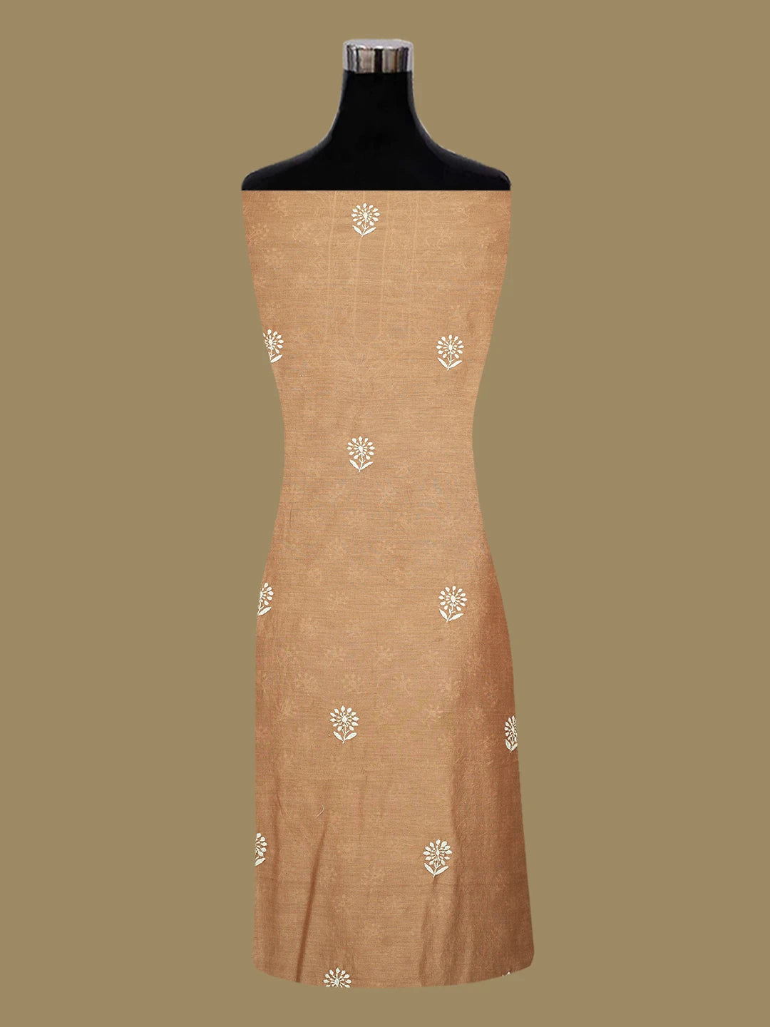 Ada Hand Embroidered Sepia Brown Chanderi Lucknowi Chikankari Unstitched Kurta Dupatta Set 01A705042