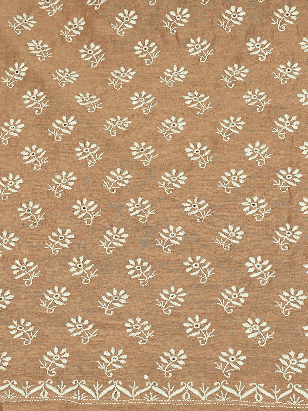Ada Hand Embroidered Sepia Brown Chanderi Lucknowi Chikankari Unstitched Kurta Dupatta Set 01A705042