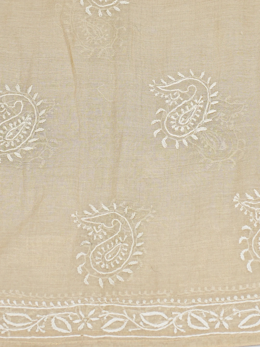 Ada Hand Embroidered Fawn Tissue Lucknowi Chikankari Semi-Stitched Kurta Dupatta Set 01A205791