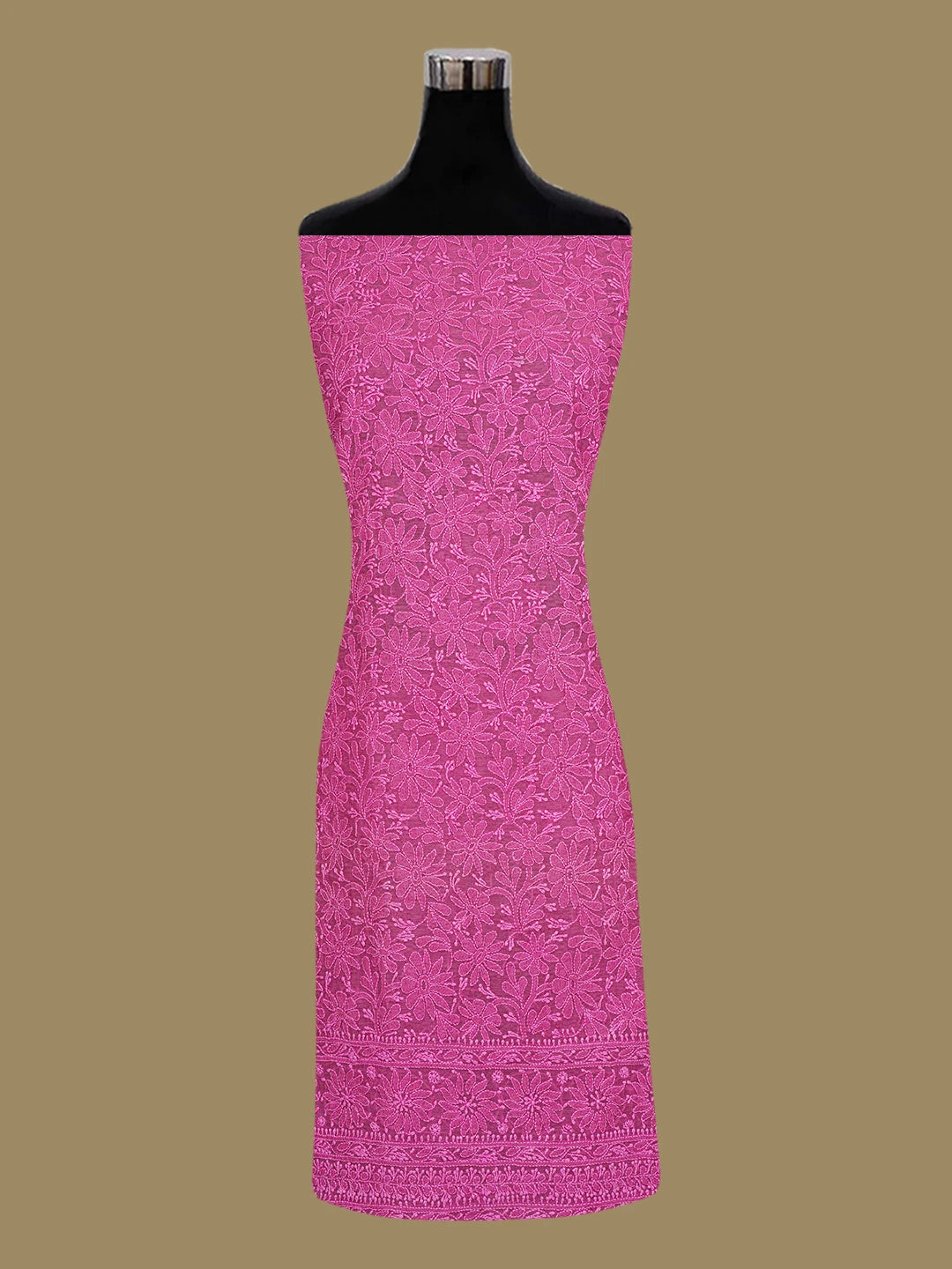 Ada Hand Embroidered Magenta Net Lucknowi Chikankari Unstitched Kurta Piece 01A191701