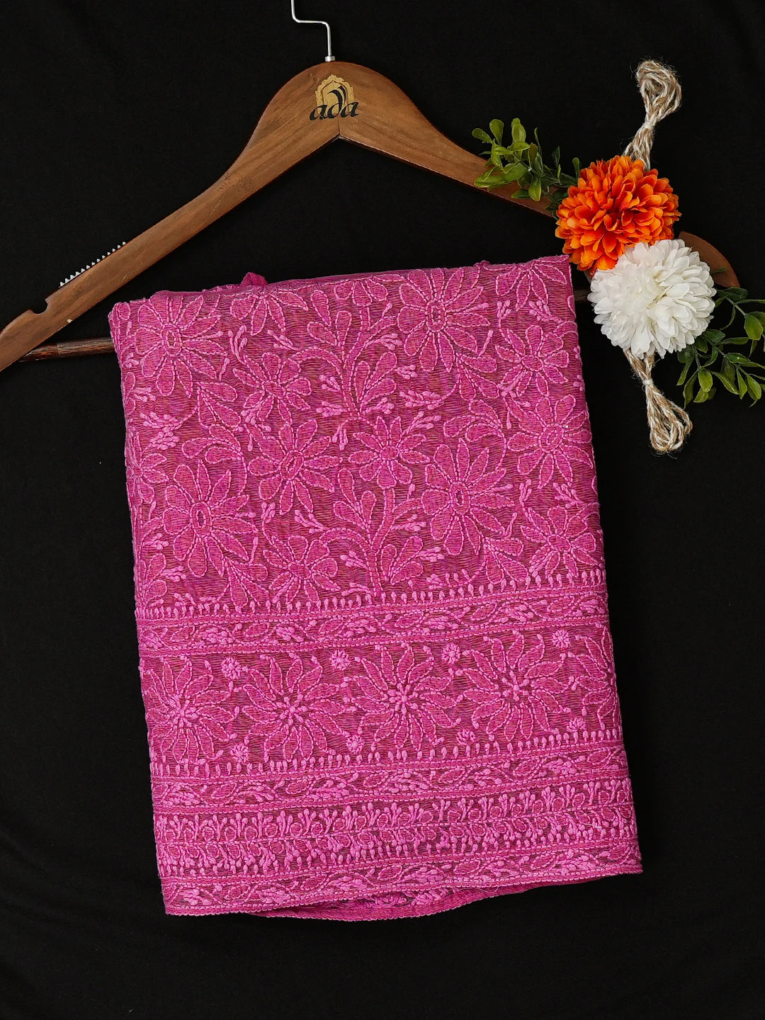Ada Hand Embroidered Magenta Net Lucknowi Chikankari Unstitched Kurta Piece 01A191701