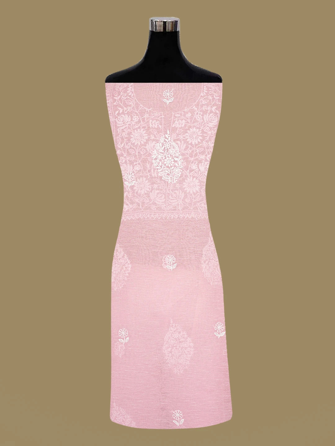 Ada Hand Embroidered Pink Chanderi Lucknowi Chikankari Unstitched Kurta Dupatta Set 01A677263