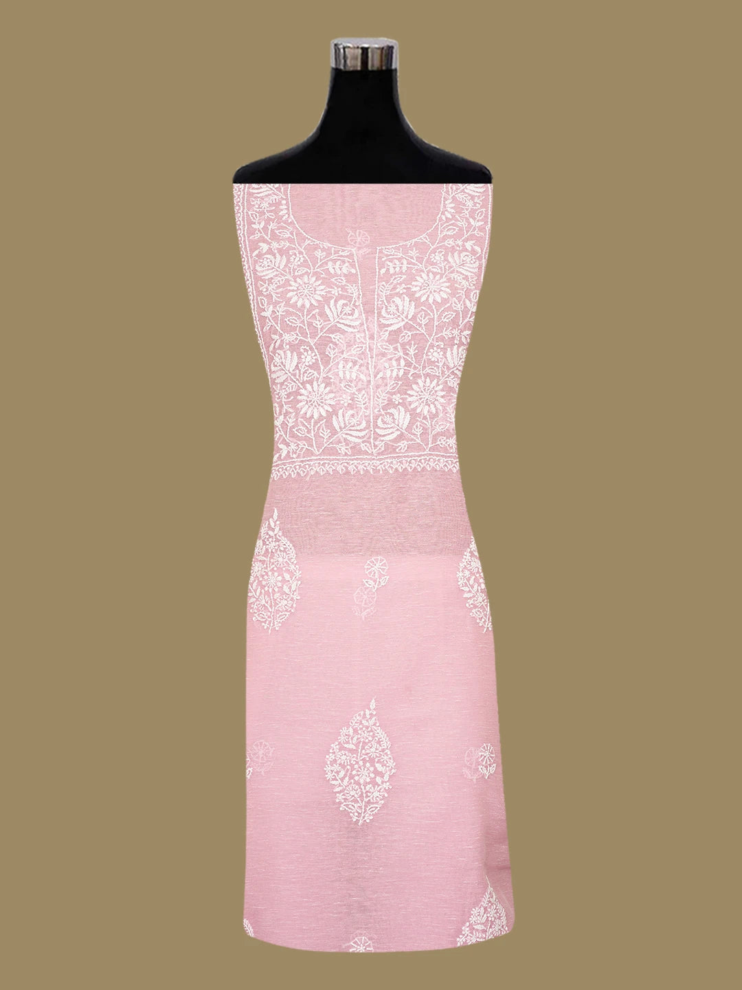 Ada Hand Embroidered Pink Chanderi Lucknowi Chikankari Unstitched Kurta Dupatta Set 01A677263
