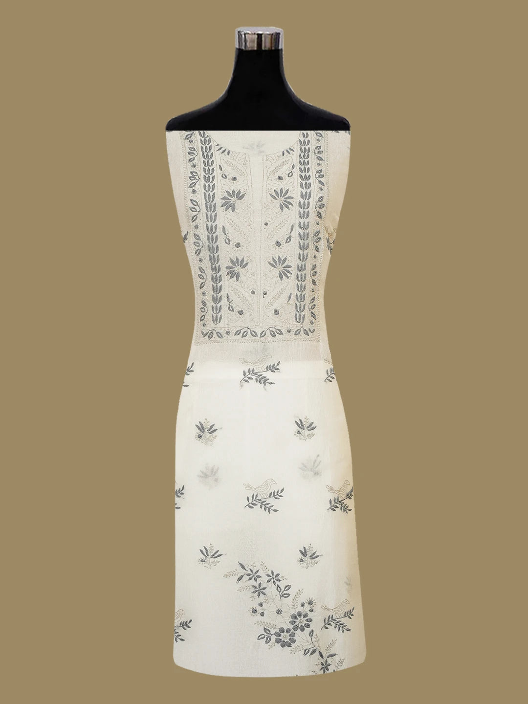 Ada Hand Embroidered White Organza Lucknowi Chikankari Unstitched Kurta Dupatta Set 01A650808