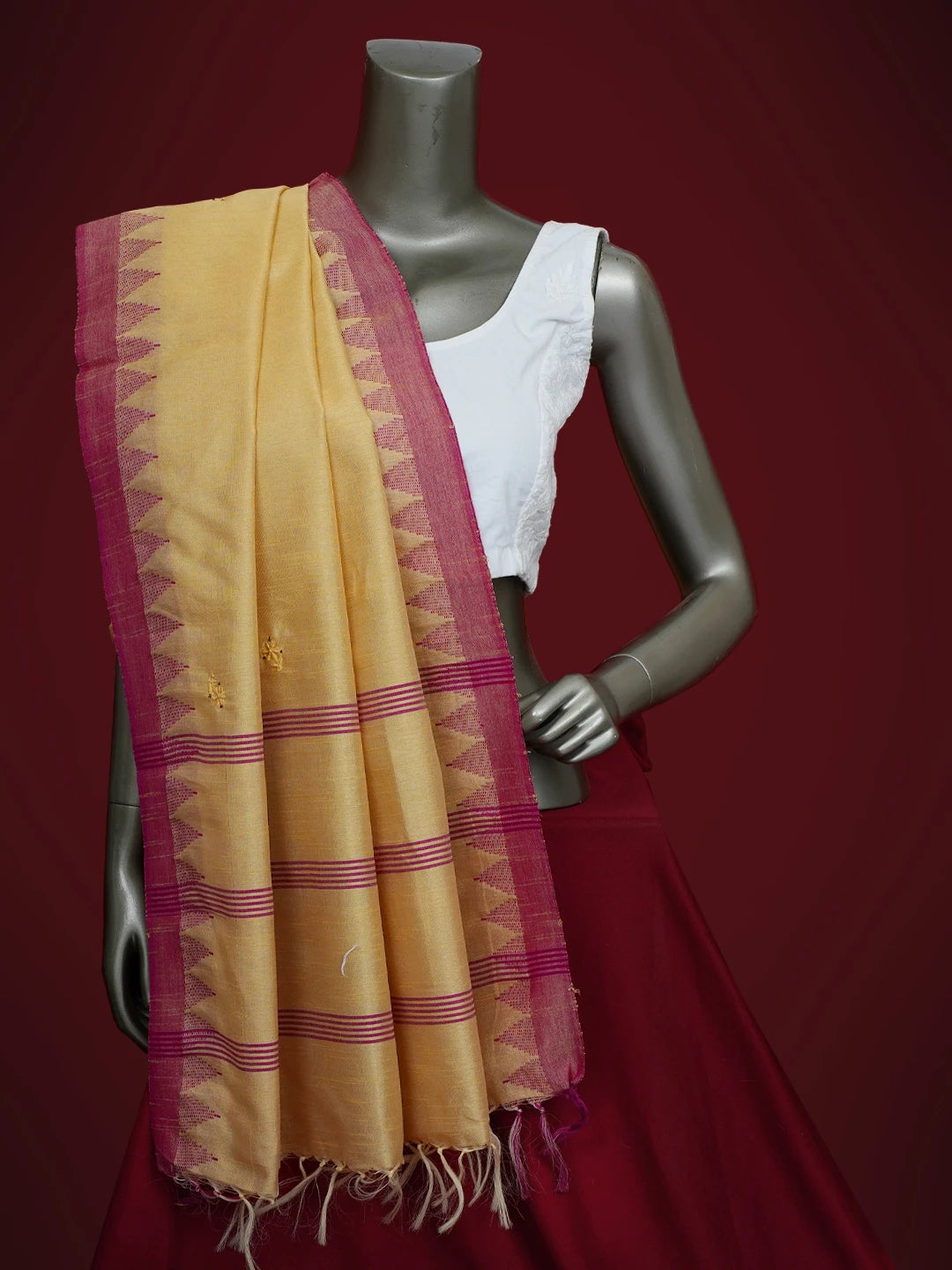 Ada Hand Embroidered Fawn Silk Lucknowi Chikankari Dupatta With Mukaish Work 01A218071