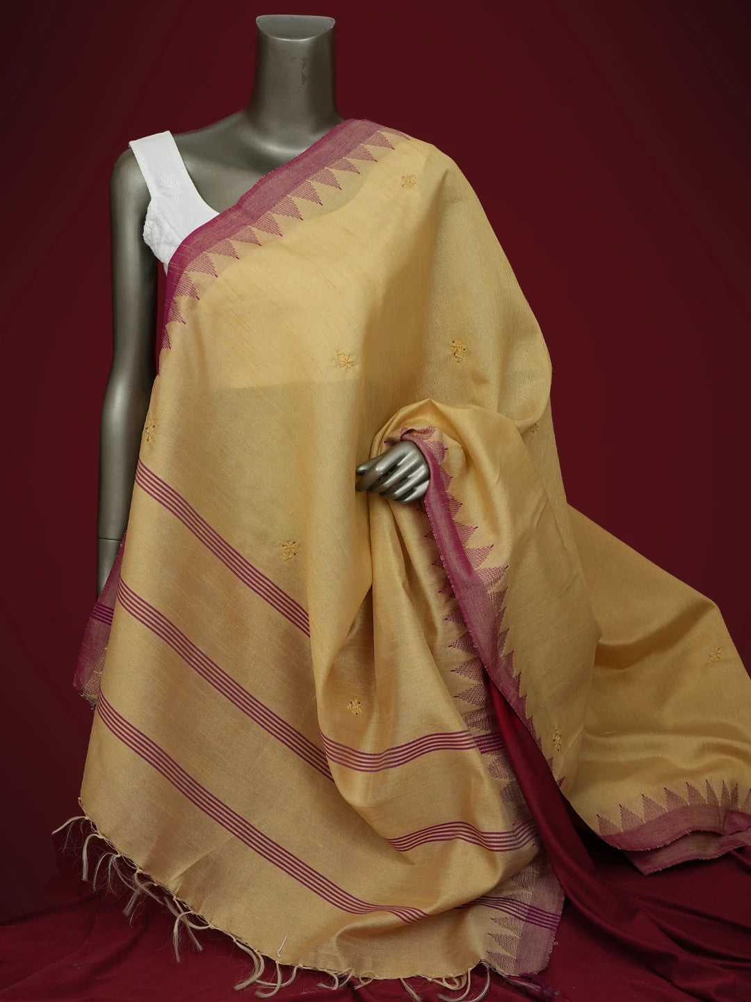 Ada Hand Embroidered Fawn Silk Lucknowi Chikankari Dupatta With Mukaish Work 01A218071