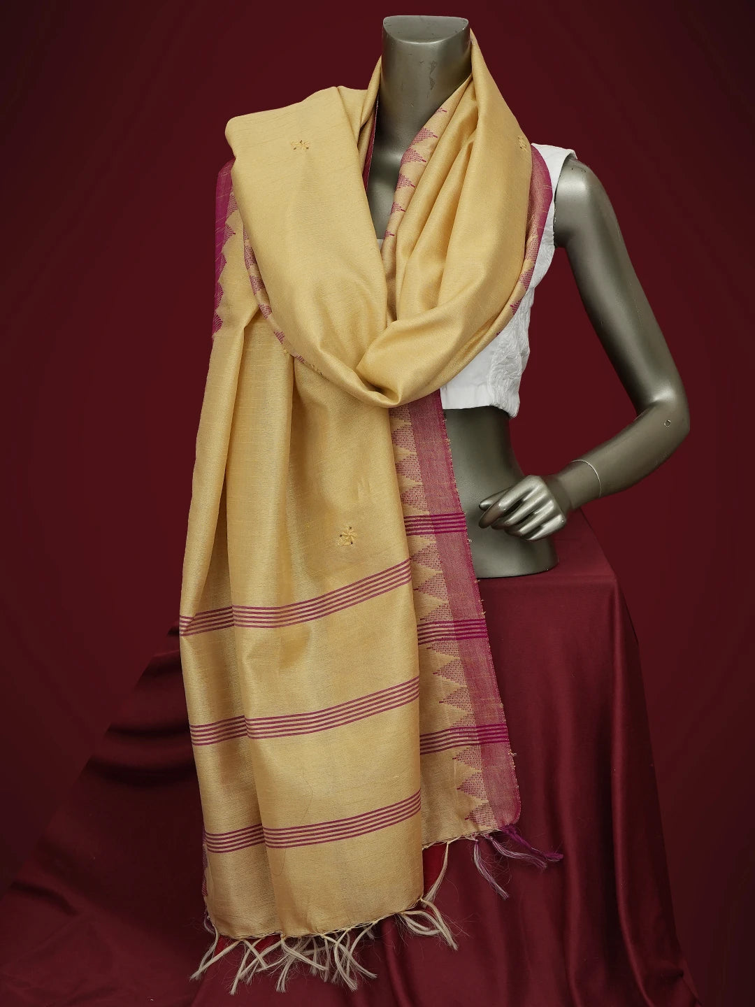 Ada Hand Embroidered Fawn Silk Lucknowi Chikankari Dupatta With Mukaish Work 01A218071