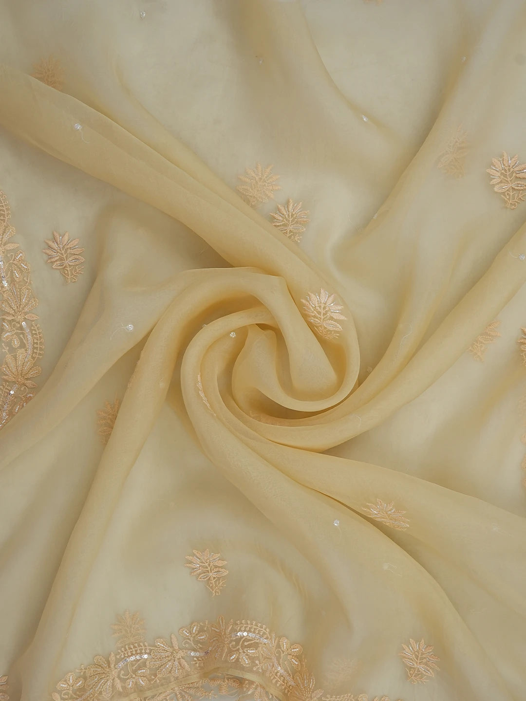 Ada Hand Embroidered Light Yellow Organza Lucknowi Chikankari Dupatta With Pearl Work 01A682652