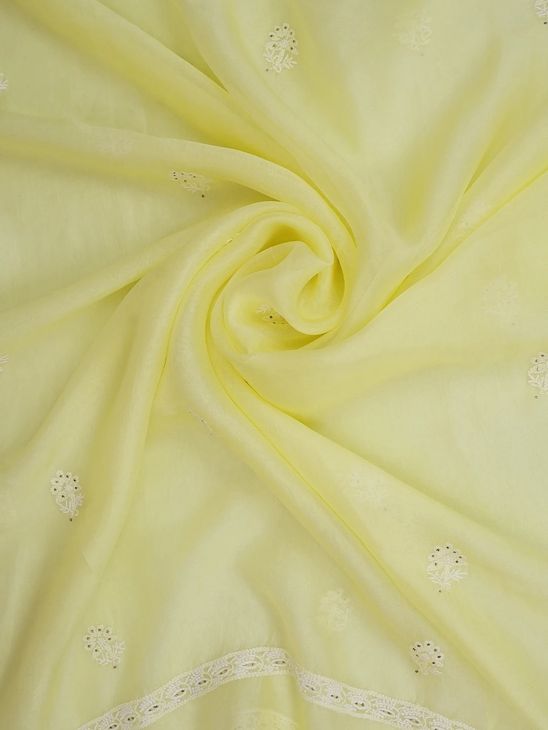 Ada Hand Embroidered Lemon Yellow Organza Lucknowi Chikankari Dupatta With Mukaish Work 01A584640