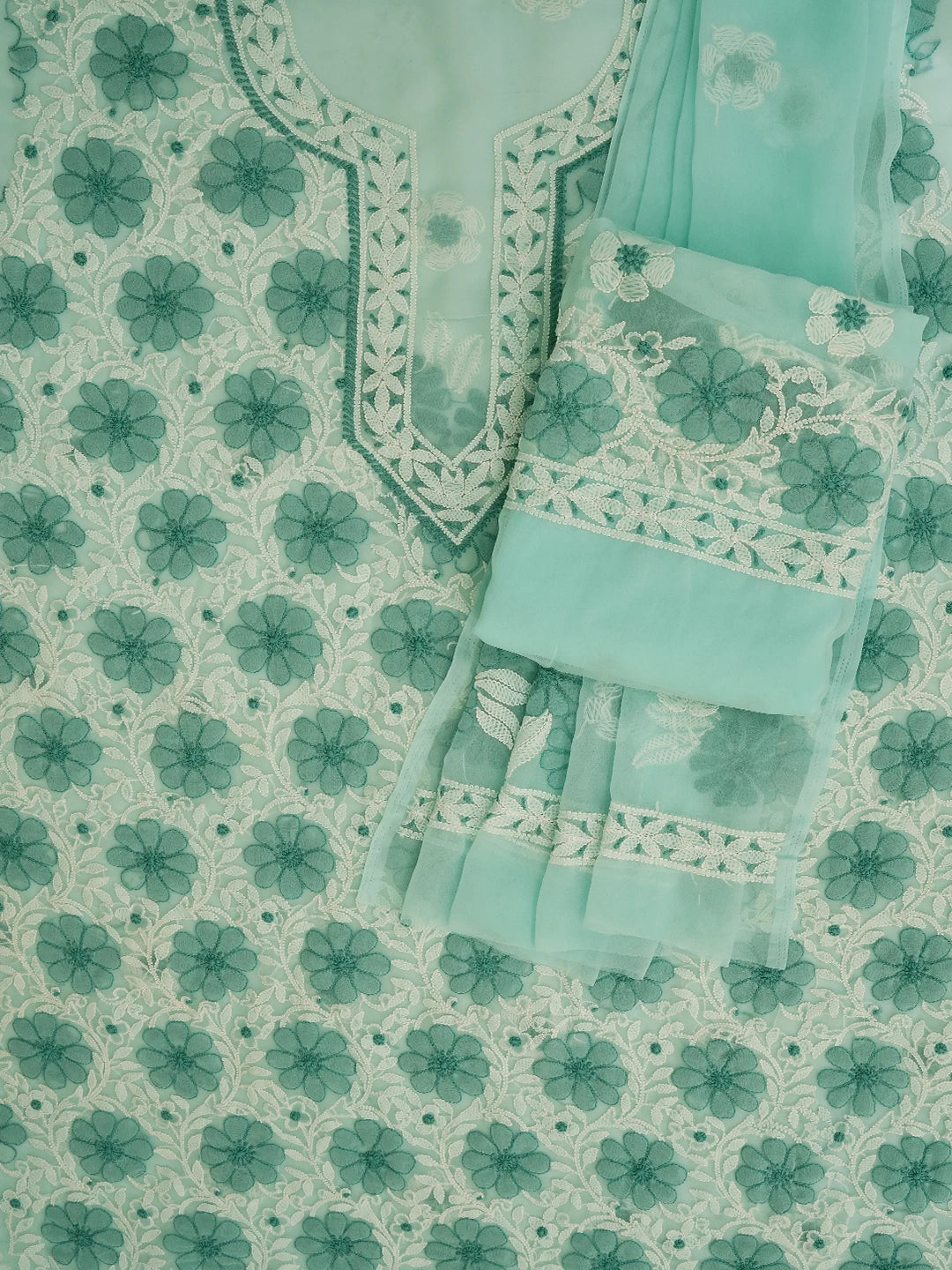 Ada Hand Embroidered Light Green Georgette Lucknowi Chikankari Unstitched Suit Piece 01A696680