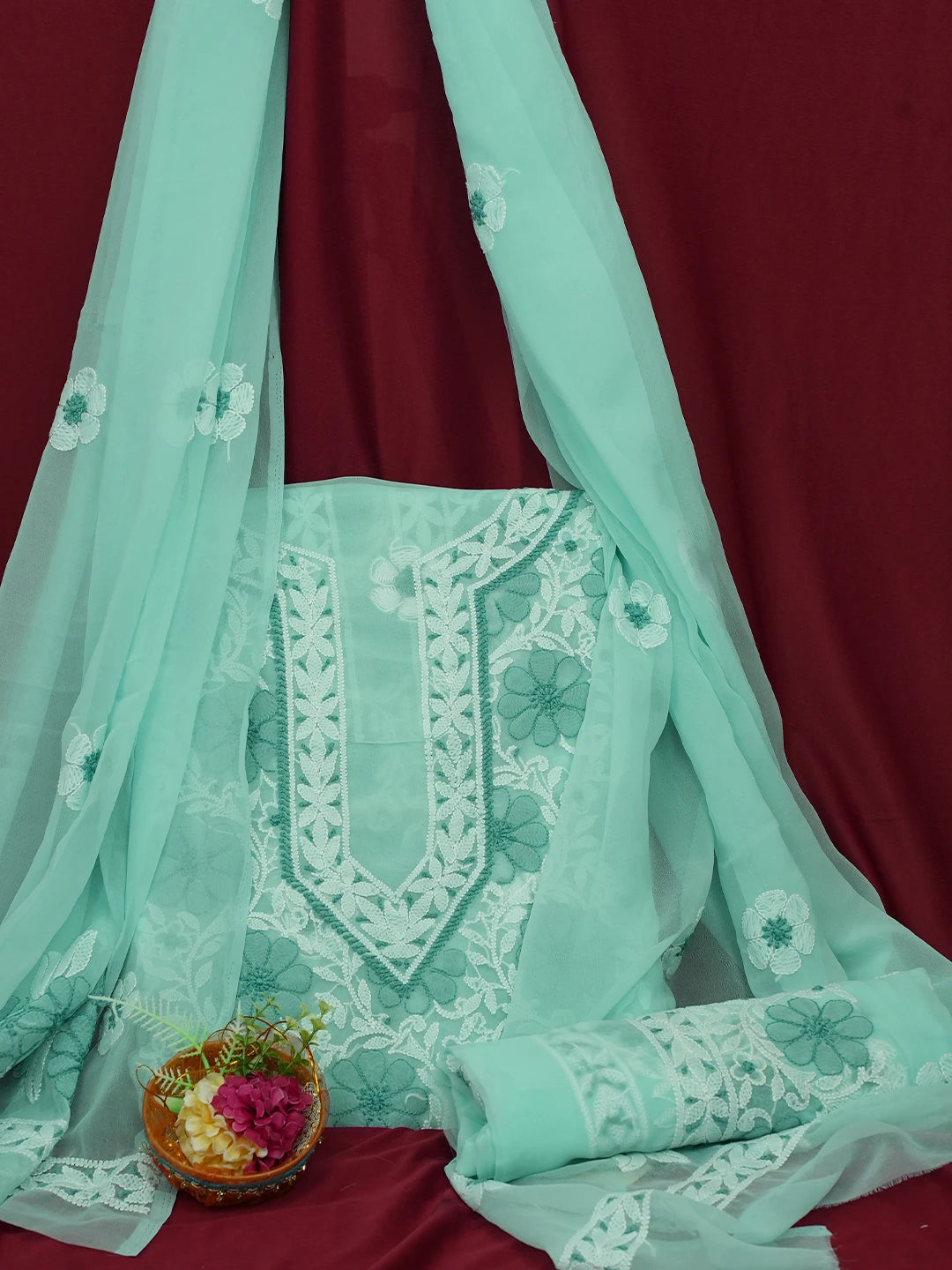 Ada Hand Embroidered Light Green Georgette Lucknowi Chikankari Unstitched Suit Piece 01A696680