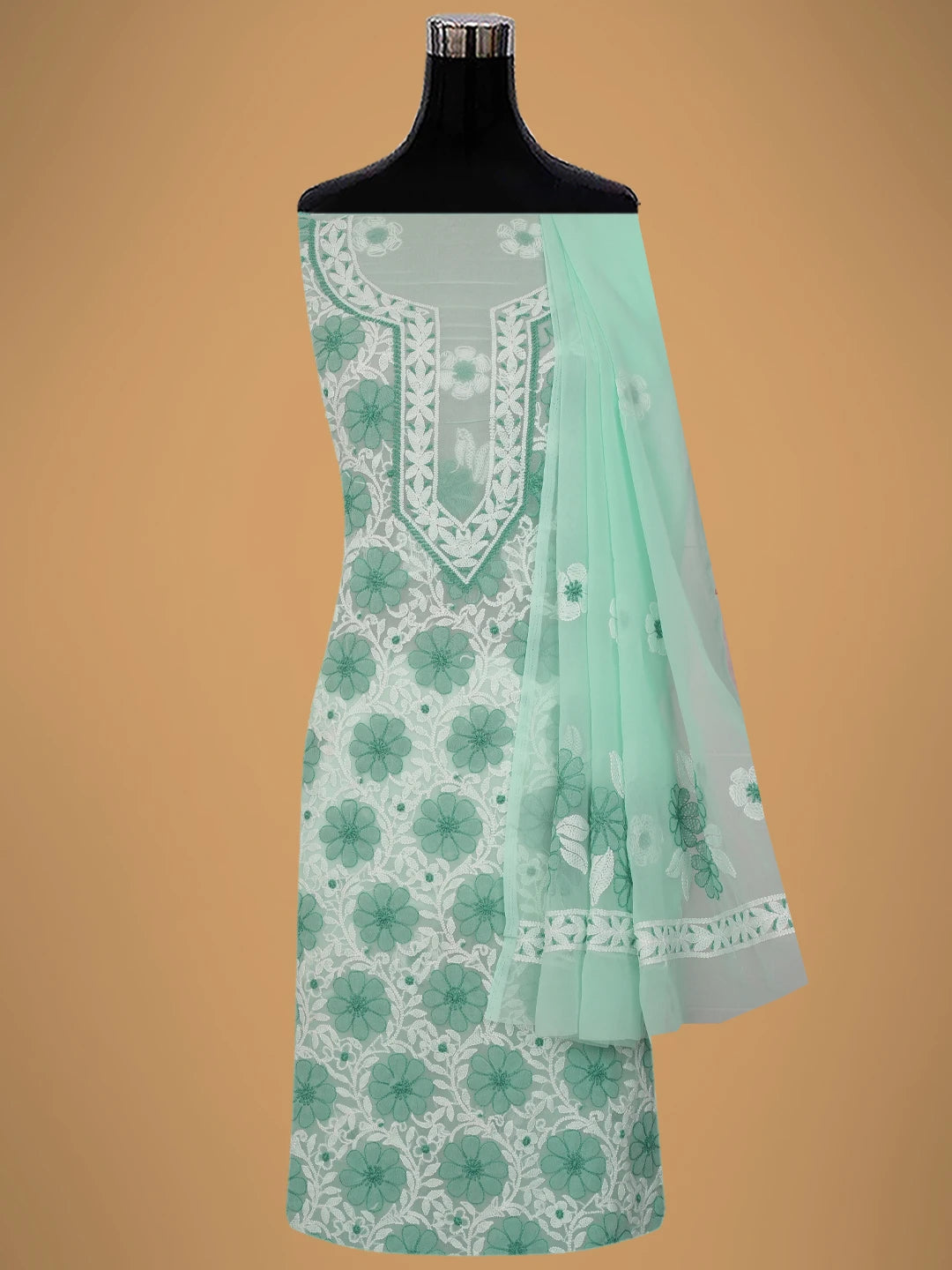 Ada Hand Embroidered Light Green Georgette Lucknowi Chikankari Unstitched Suit Piece 01A696680