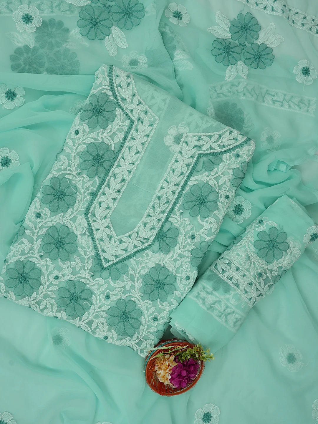 Ada Hand Embroidered Light Green Georgette Lucknowi Chikankari Unstitched Suit Piece 01A696680
