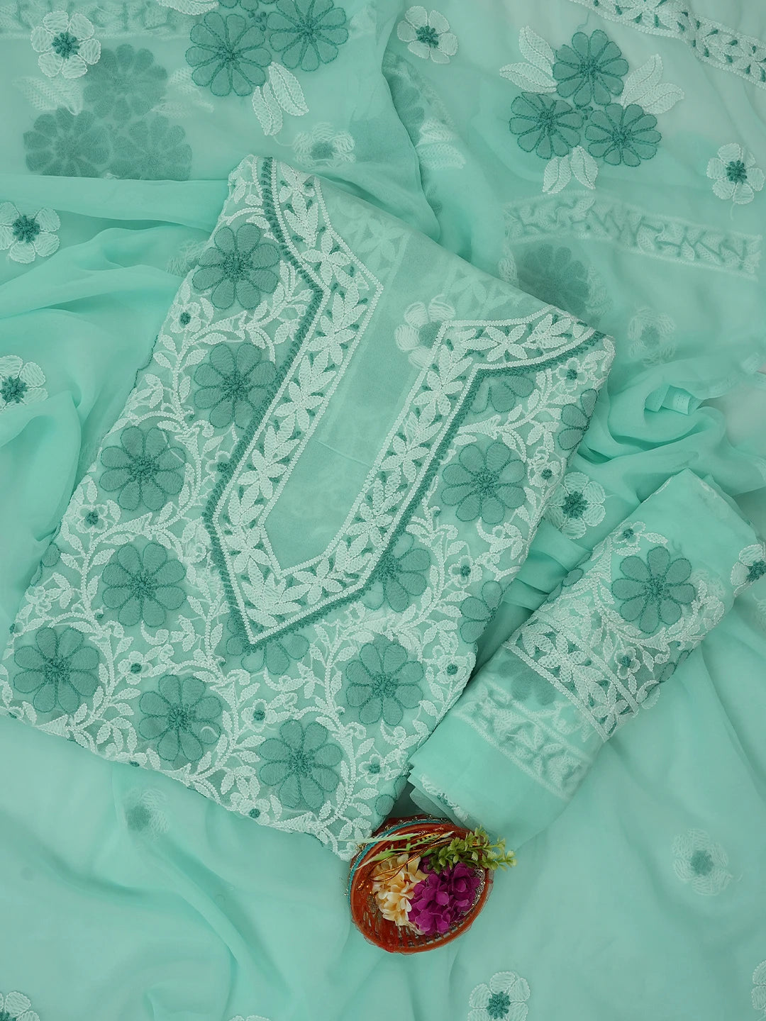 Ada Hand Embroidered Light Green Georgette Lucknowi Chikankari Unstitched Suit Piece 01A696680