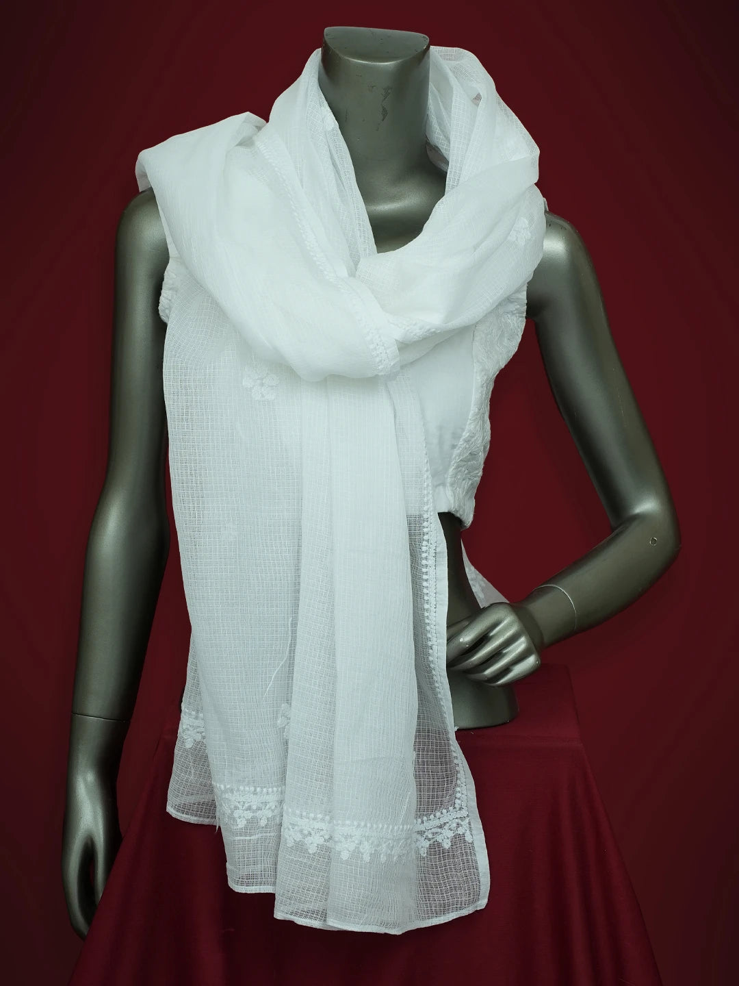 Ada Hand Embroidered White Kota Lucknowi Chikankari Dupatta 01A704442
