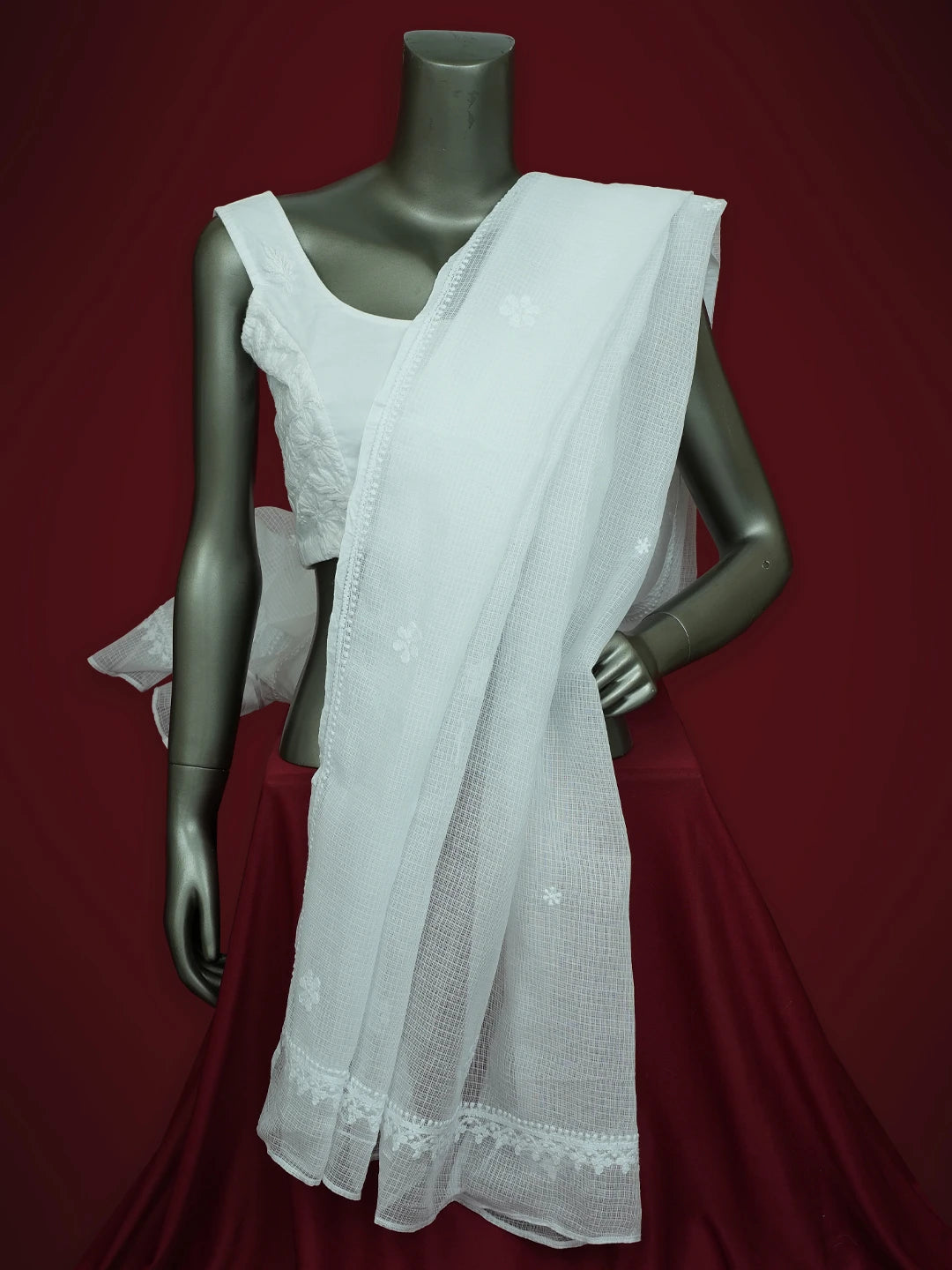 Ada Hand Embroidered White Kota Lucknowi Chikankari Dupatta 01A704442