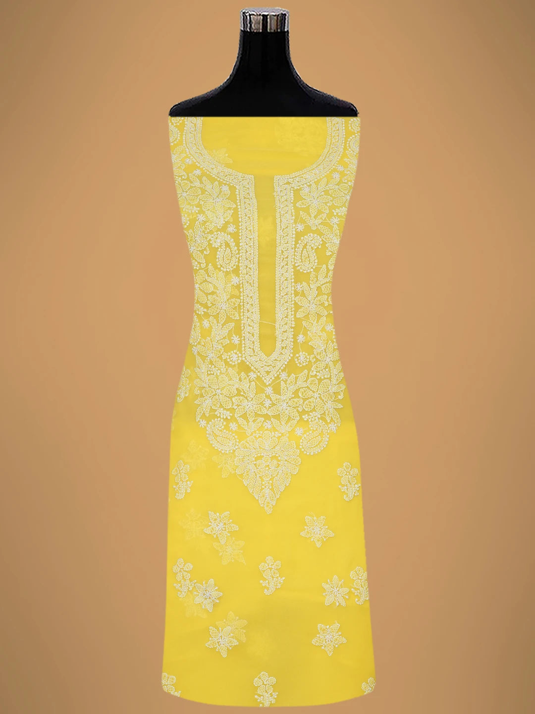 Ada Hand Embroidered Yellow Georgette Lucknowi Chikankari Unstitched Suit Piece 01A696557