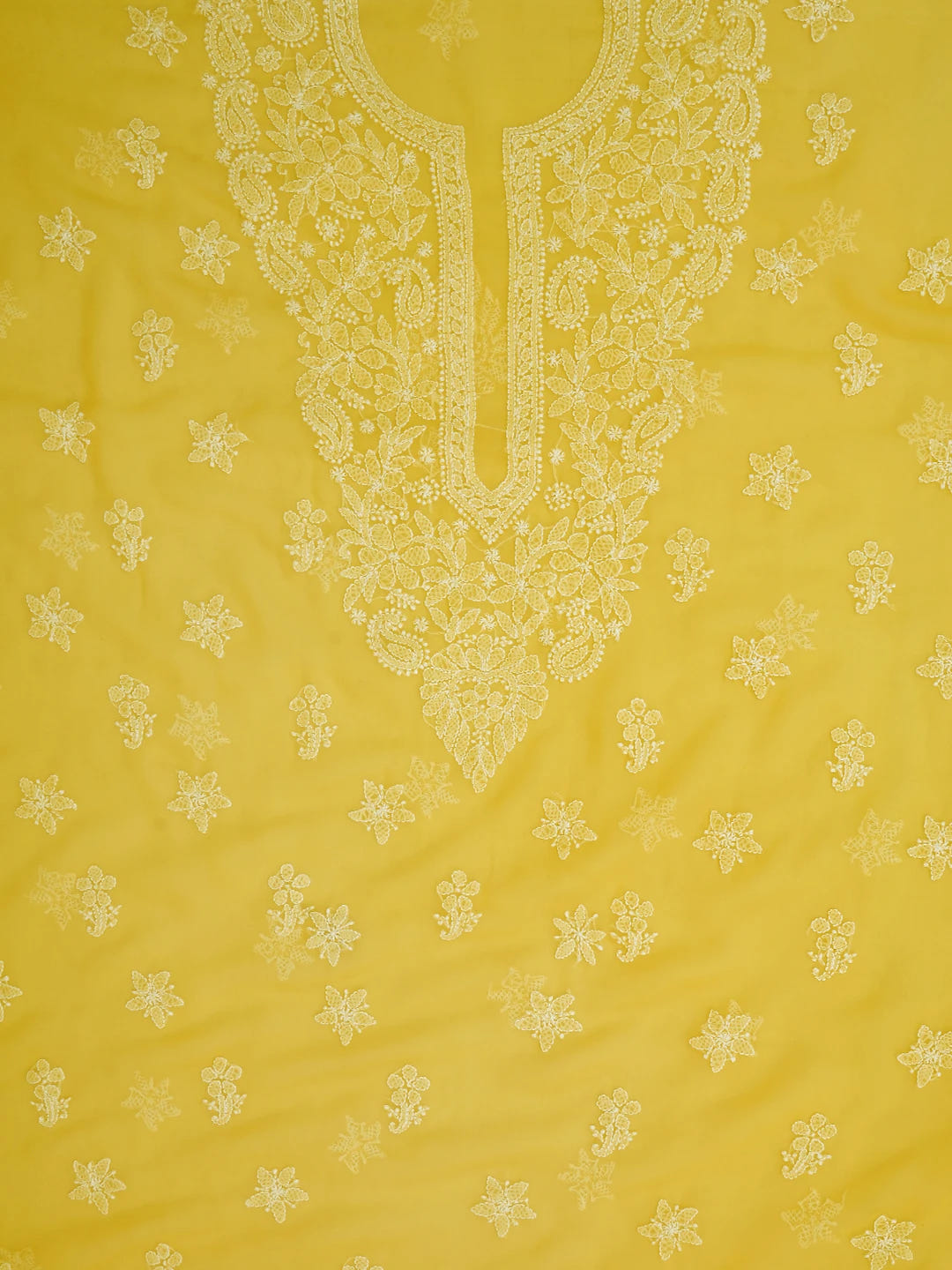 Ada Hand Embroidered Yellow Georgette Lucknowi Chikankari Unstitched Suit Piece 01A696557