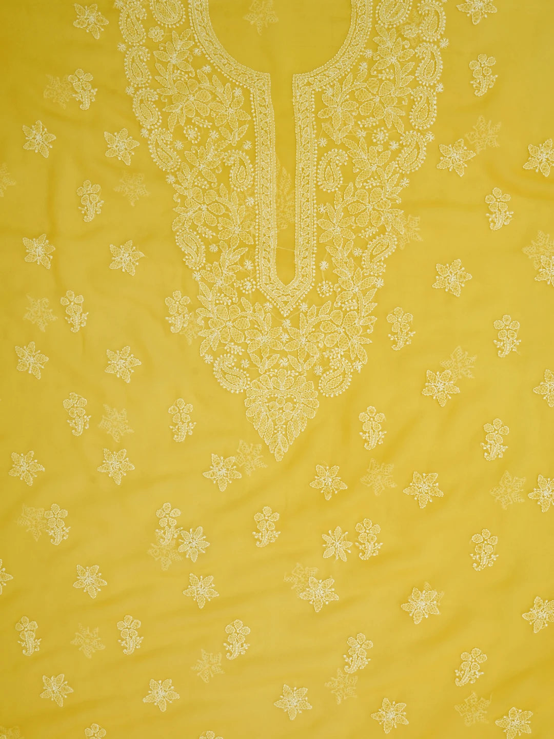 Ada Hand Embroidered Yellow Georgette Lucknowi Chikankari Unstitched Suit Piece 01A696557