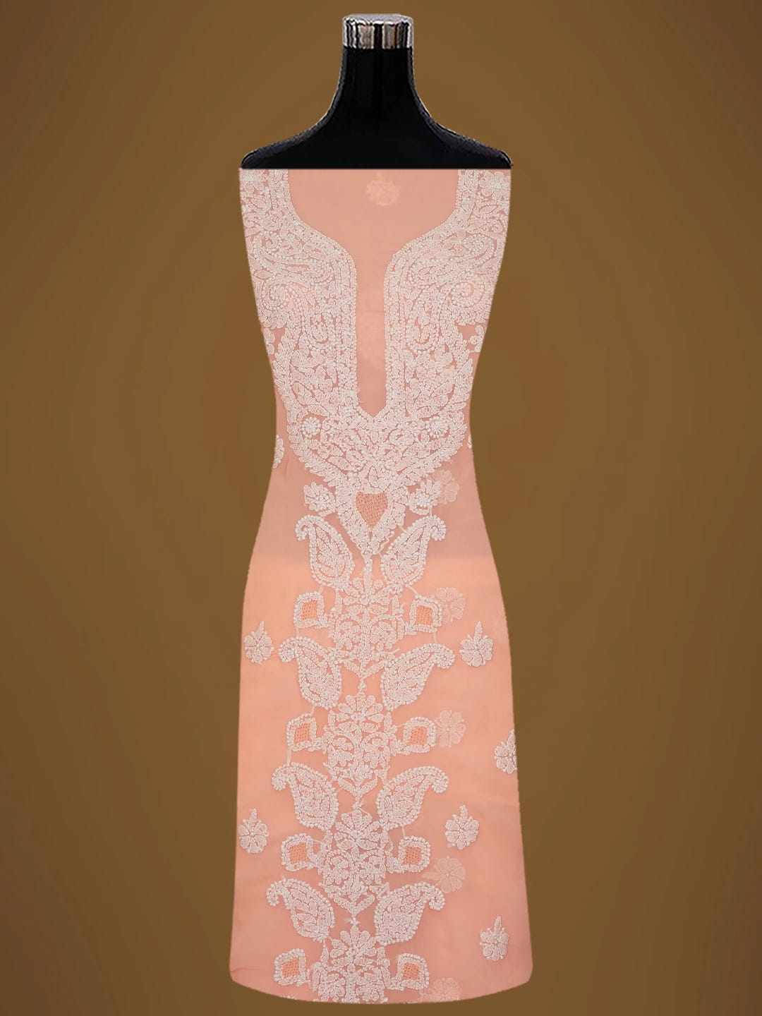 Ada Hand Embroidered Peach Georgette Lucknowi Chikankari Unstitched Suit Piece 01A696564