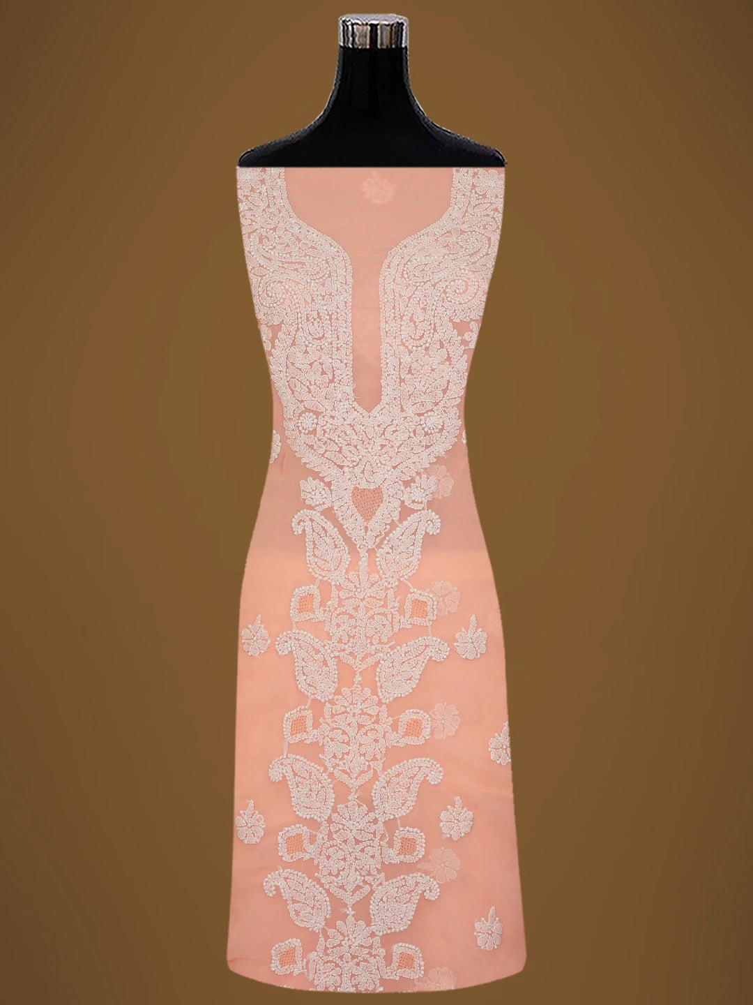Ada Hand Embroidered Peach Georgette Lucknowi Chikankari Unstitched Suit Piece 01A696564