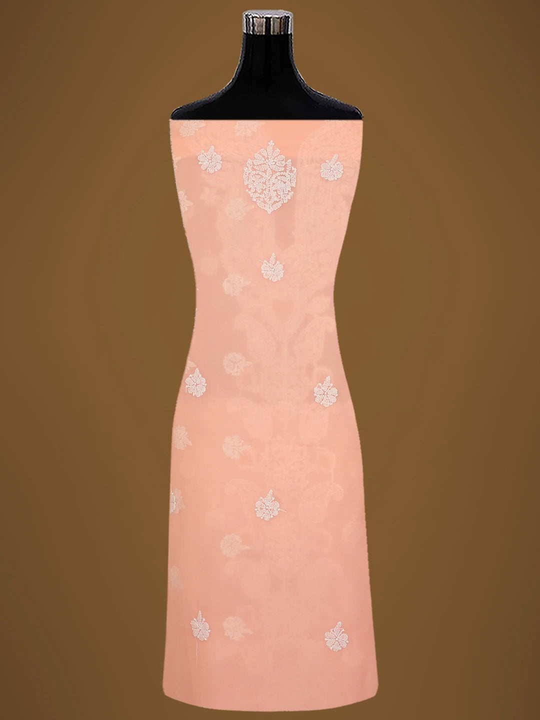 Ada Hand Embroidered Peach Georgette Lucknowi Chikankari Unstitched Suit Piece 01A696564
