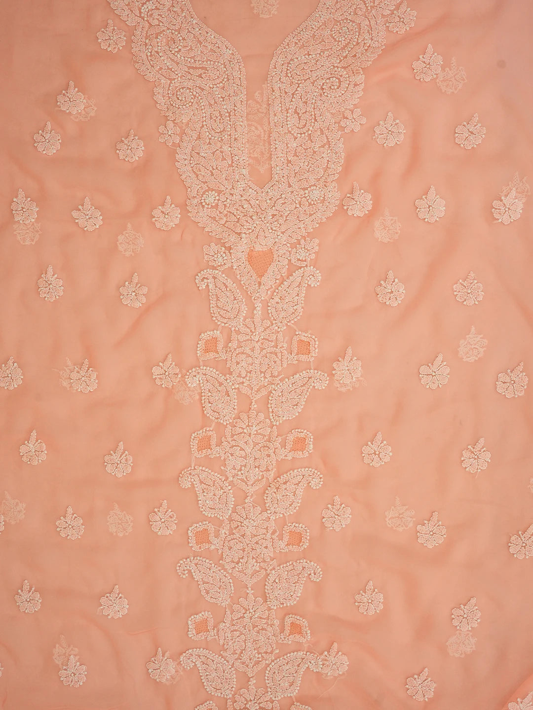 Ada Hand Embroidered Peach Georgette Lucknowi Chikankari Unstitched Suit Piece 01A696564