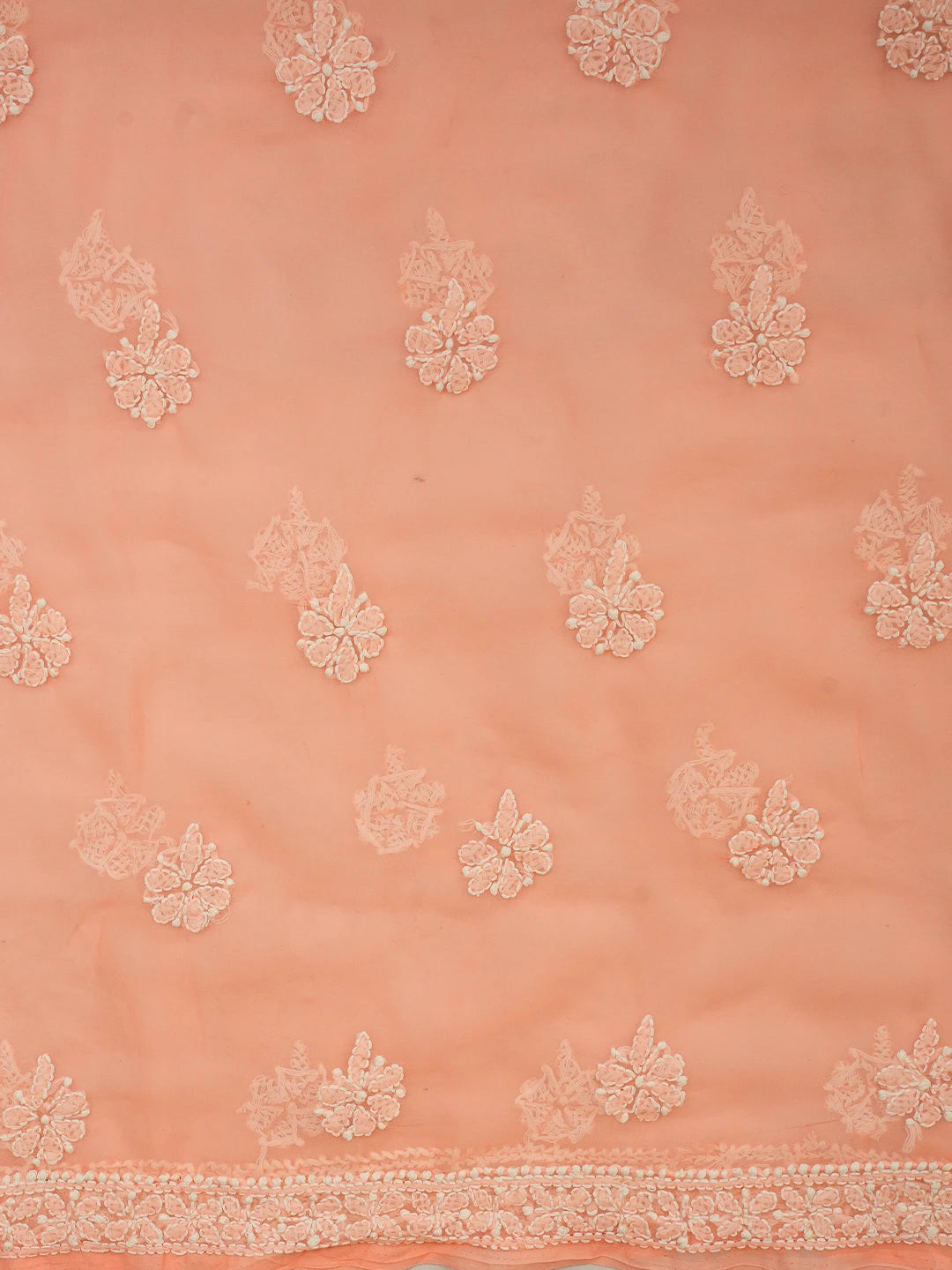 Ada Hand Embroidered Peach Georgette Lucknowi Chikankari Unstitched Suit Piece 01A696564