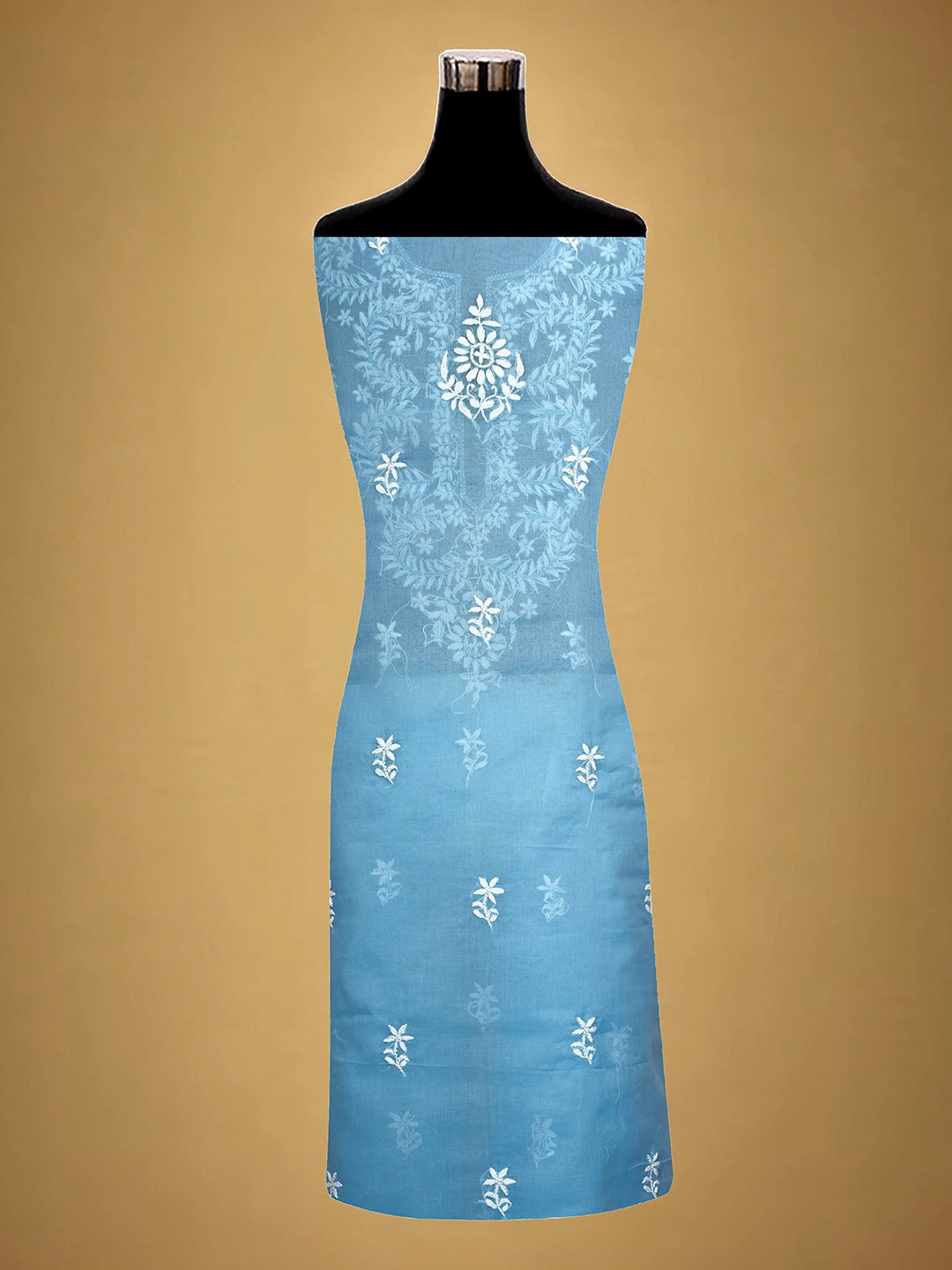 Ada Hand Embroidered Baby Blue Cotton Lucknowi Chikankari Unstitched Kurta Piece 01A702252