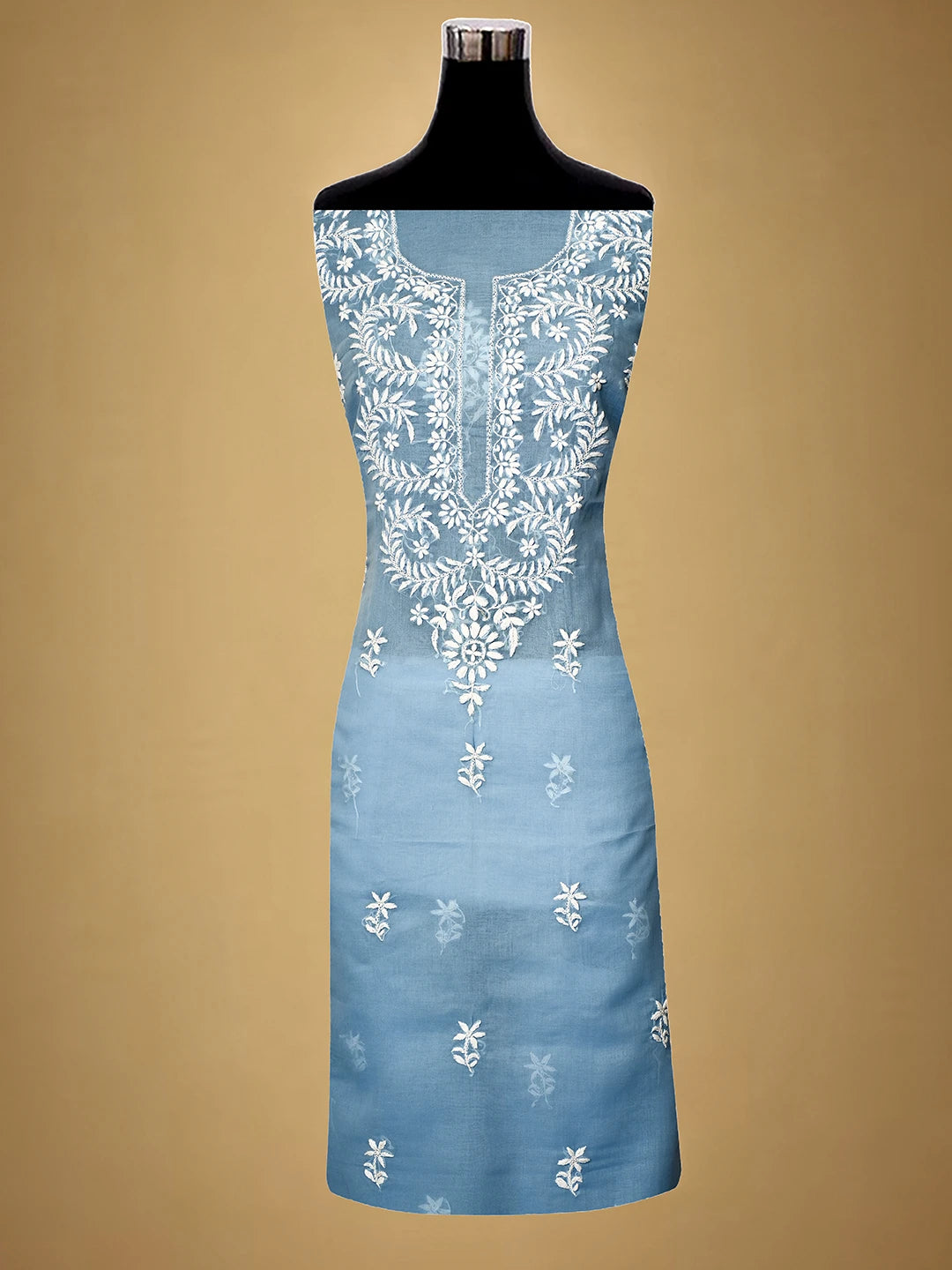 Ada Hand Embroidered Baby Blue Cotton Lucknowi Chikankari Unstitched Kurta Piece 01A702252