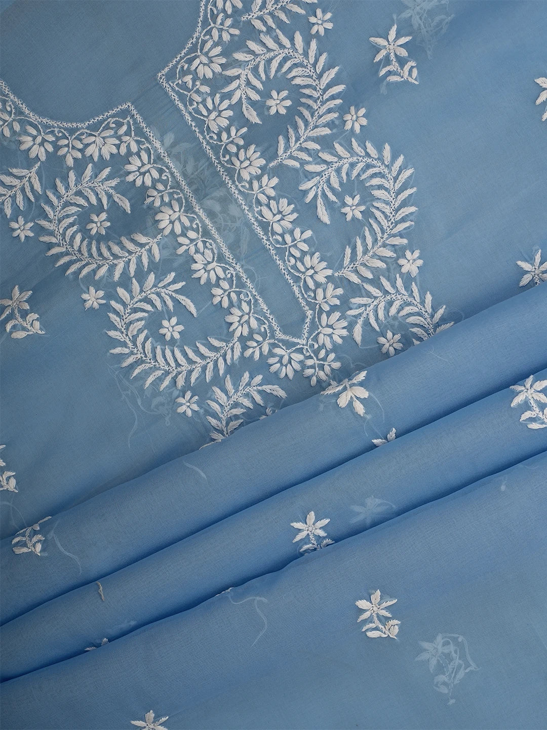 Ada Hand Embroidered Baby Blue Cotton Lucknowi Chikankari Unstitched Kurta Piece 01A702252